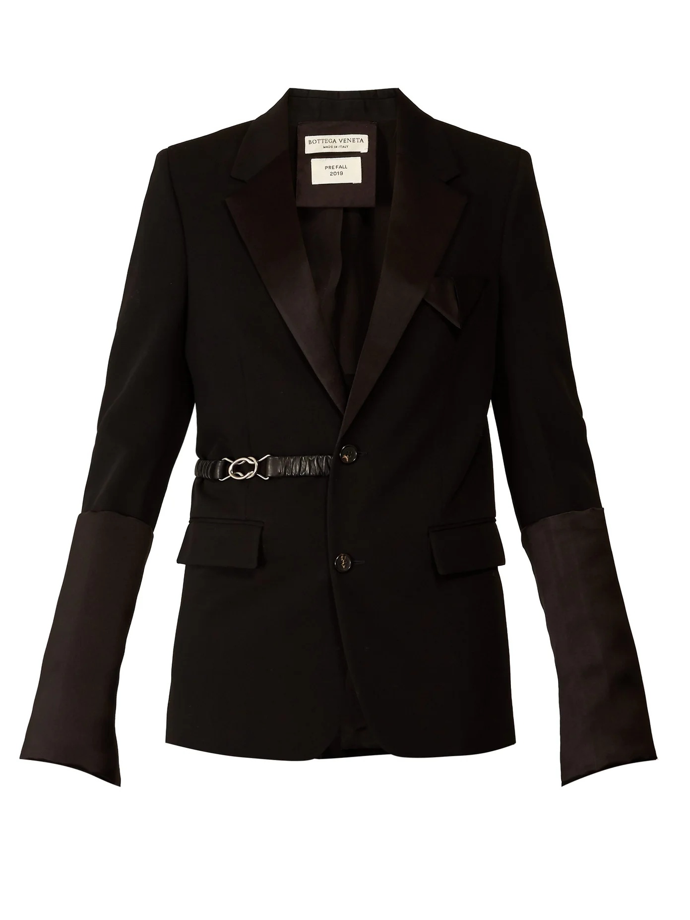 Satin-trim belted single-breasted wool blazer - 1