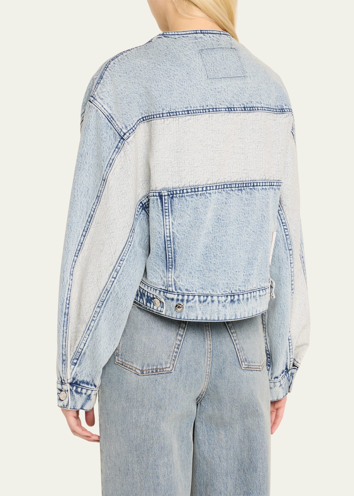 Collarless Denim Jacket - 3