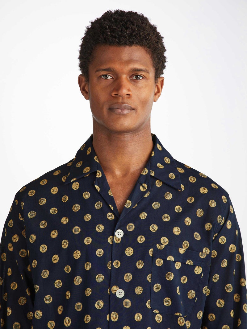 Men's Classic Fit Pajamas Ledbury 78 Cotton Batiste Navy - 6