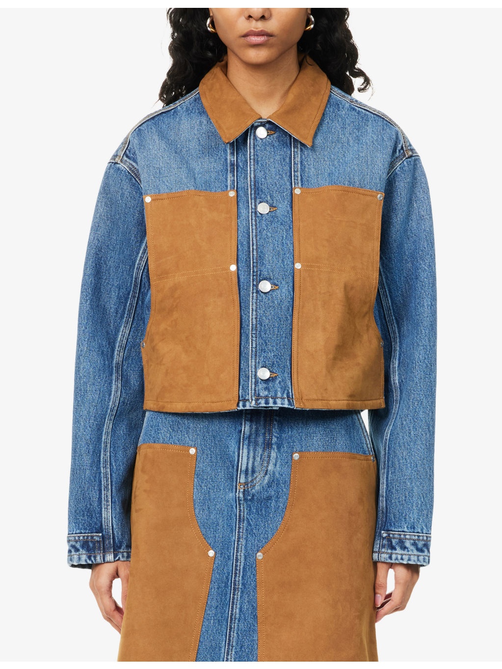Mixed-Suede Relaxed-Fit Denim Jacket - 3