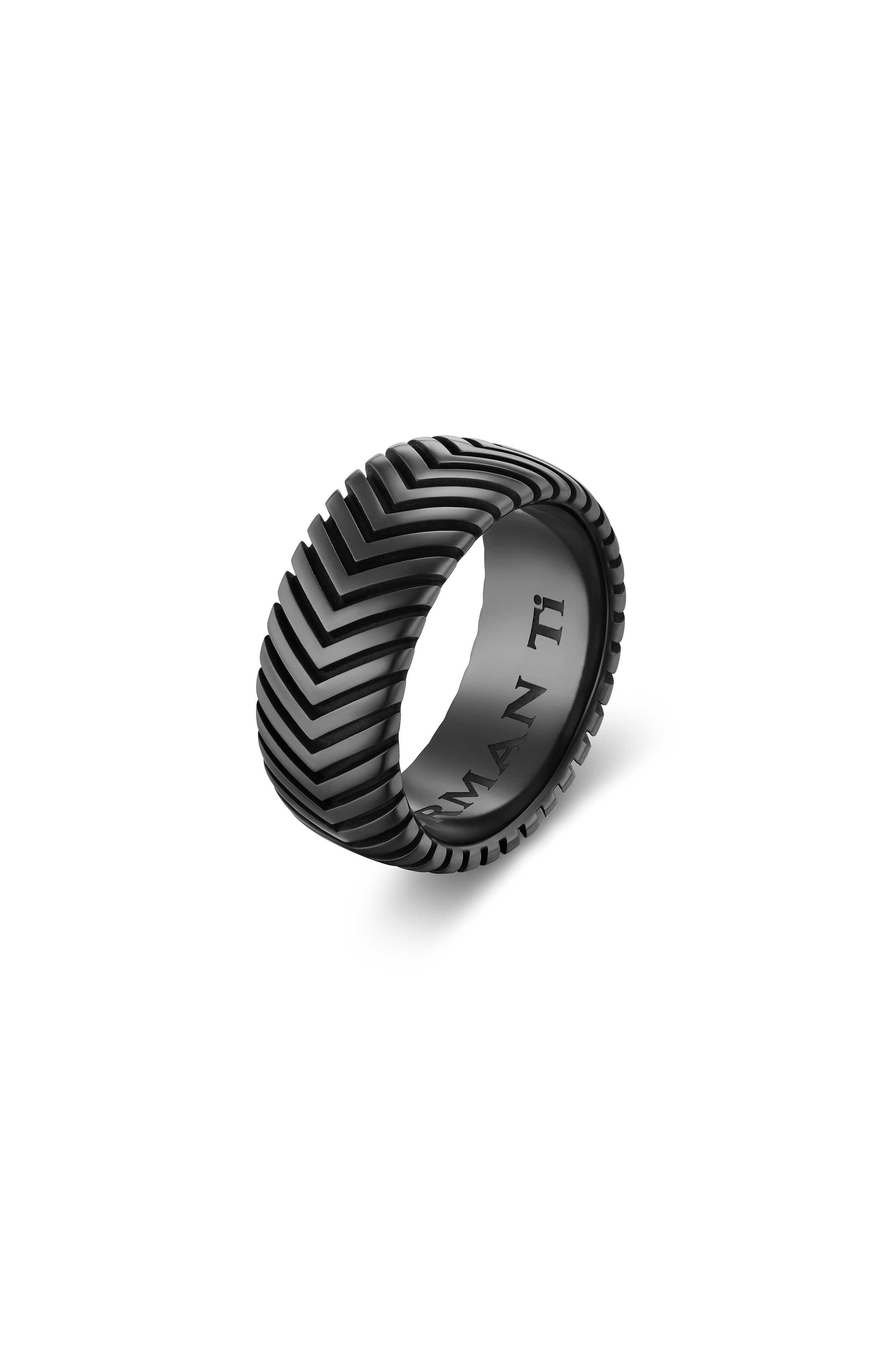David Yurman Men's Chevron Band Ring in Black Titanium, 10mm at Nordstrom - 4