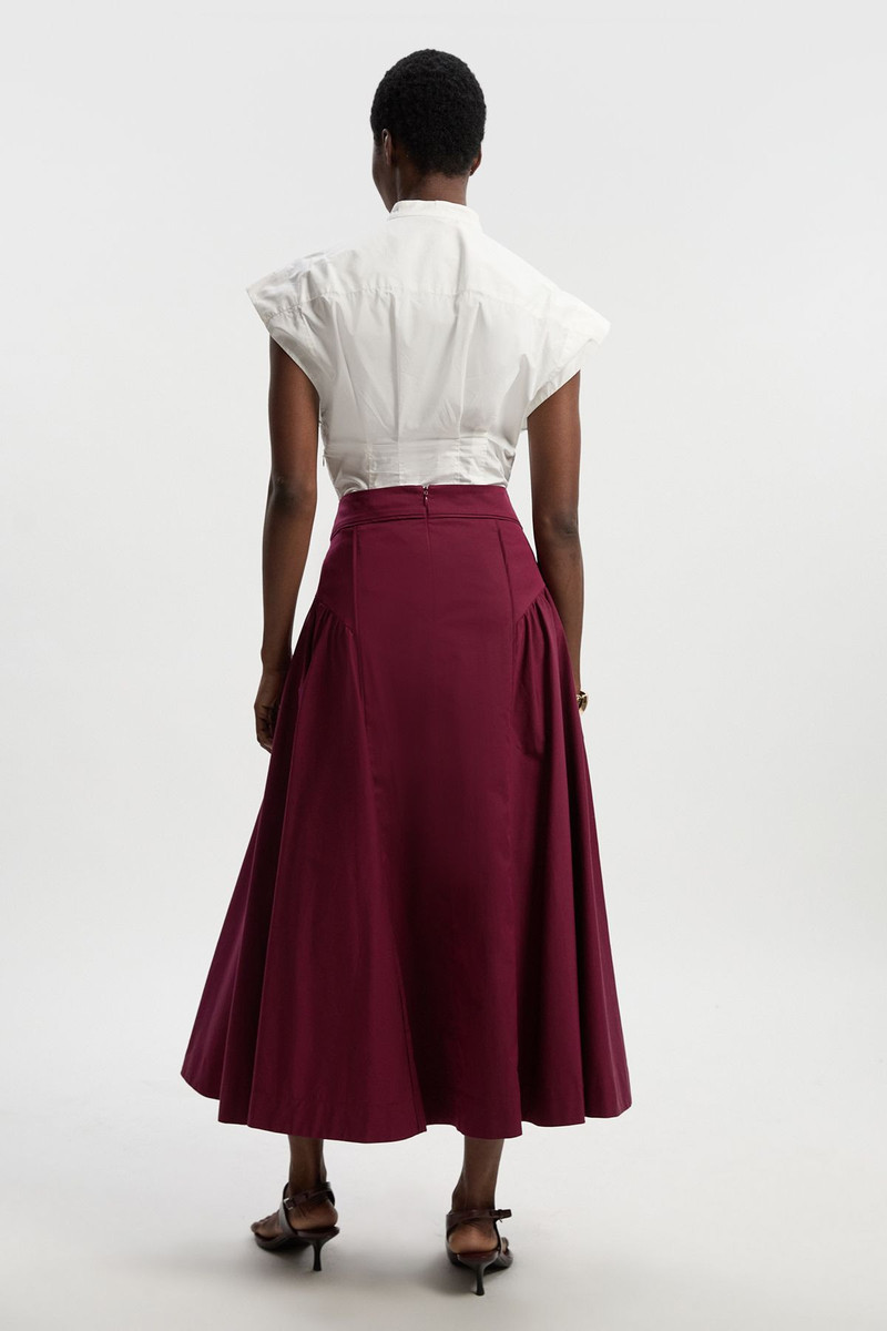 Pleated Detail Cotton Woven Maxi Skirt 5