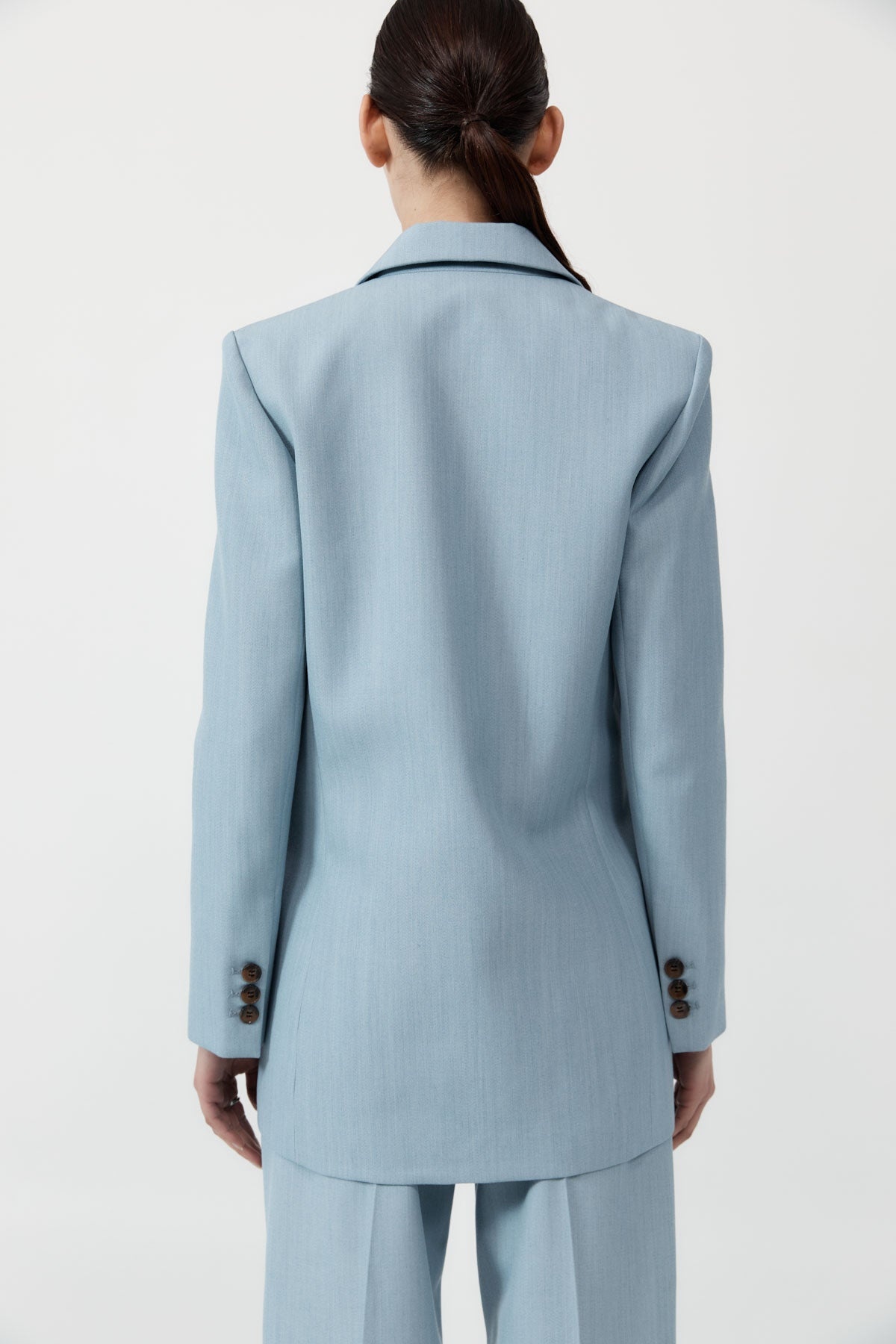 Single Button Tailored Blazer - Stone Blue - 6