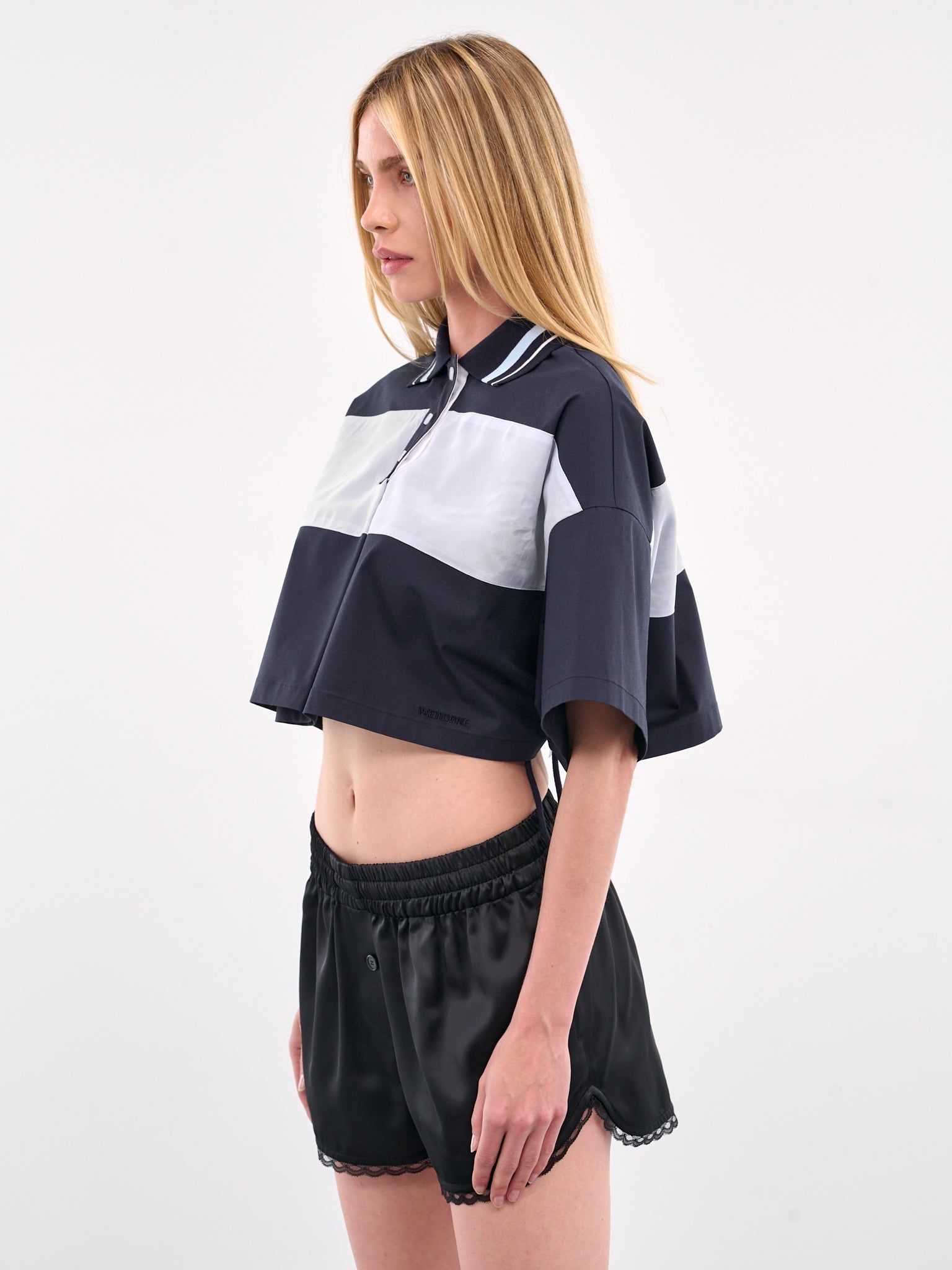 Color Block Crop Polo Shirt - 2