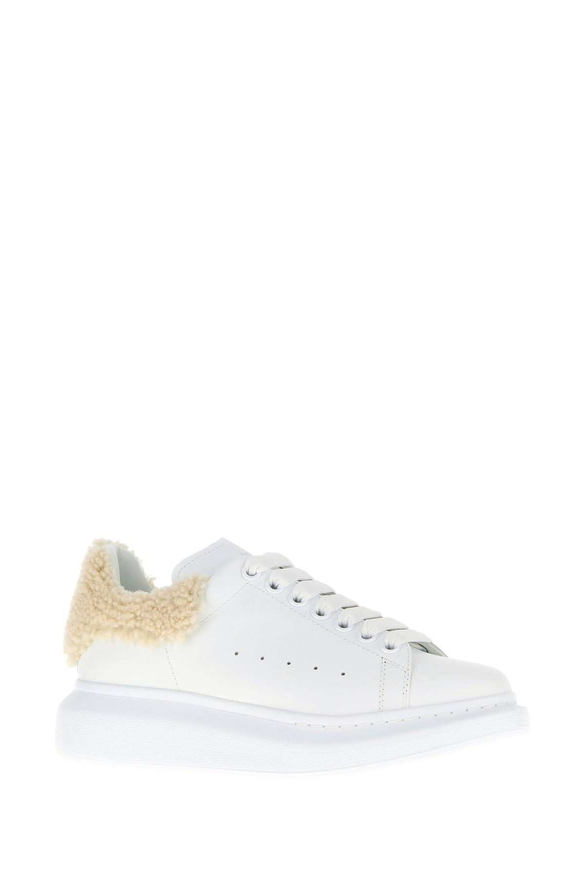 White leather sneakers with beige shearling heel - 2