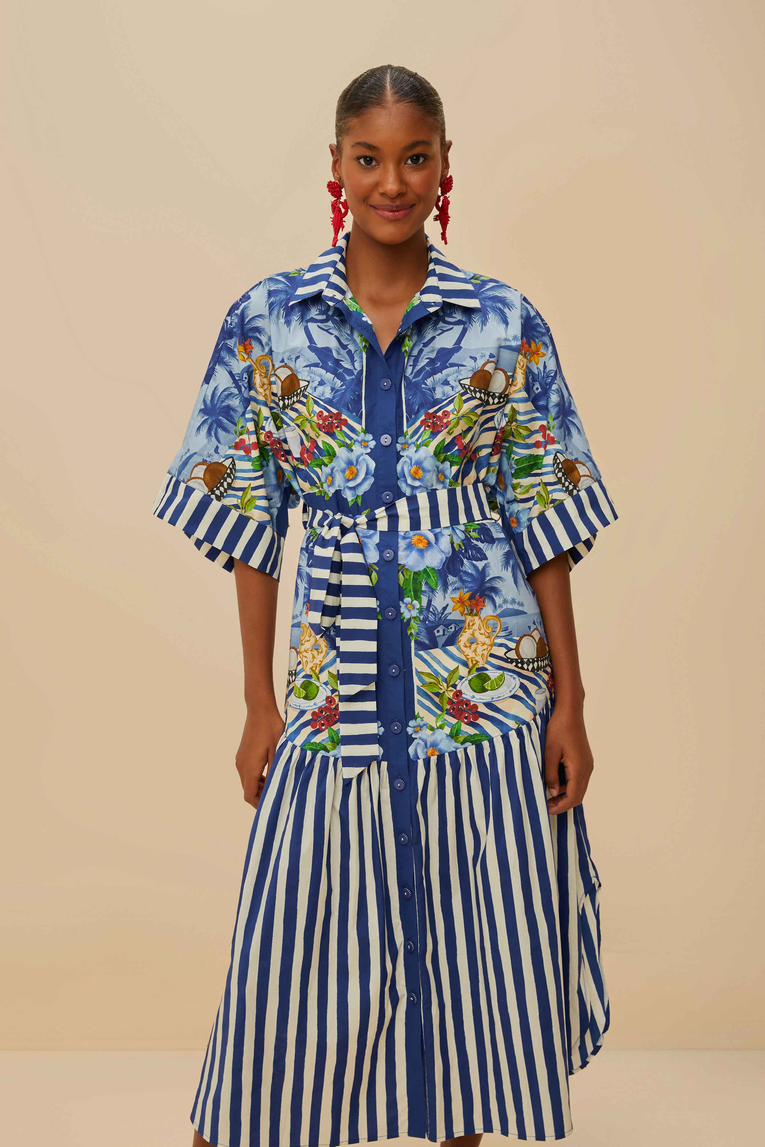 Blue Fresh Table Scarf Organic Cotton Midi Dress - 2