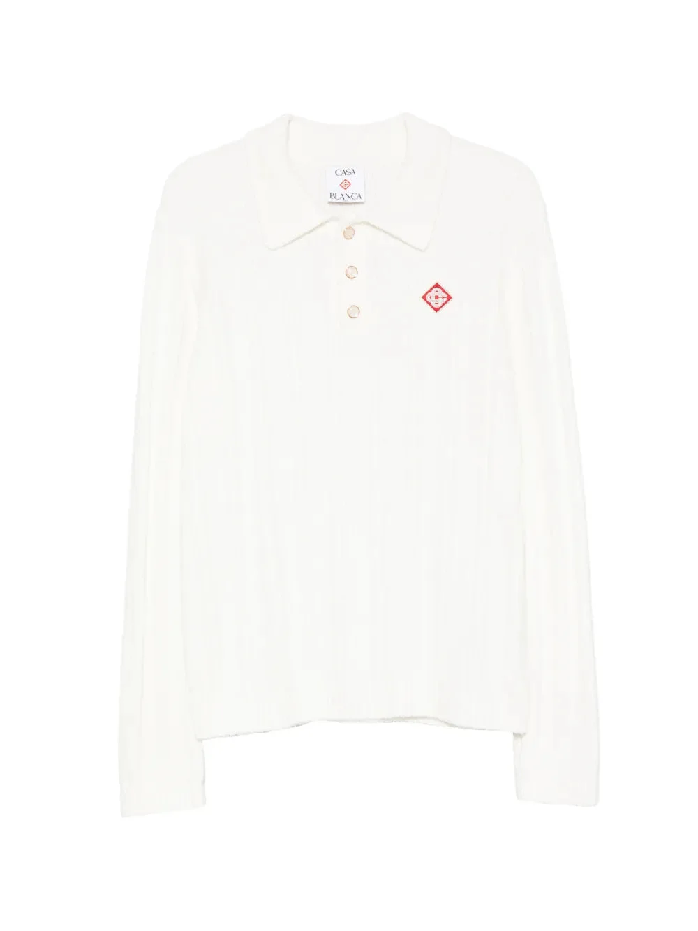 WHITE BOUCLE LONG SLEEVE POLO SHIRT - 1