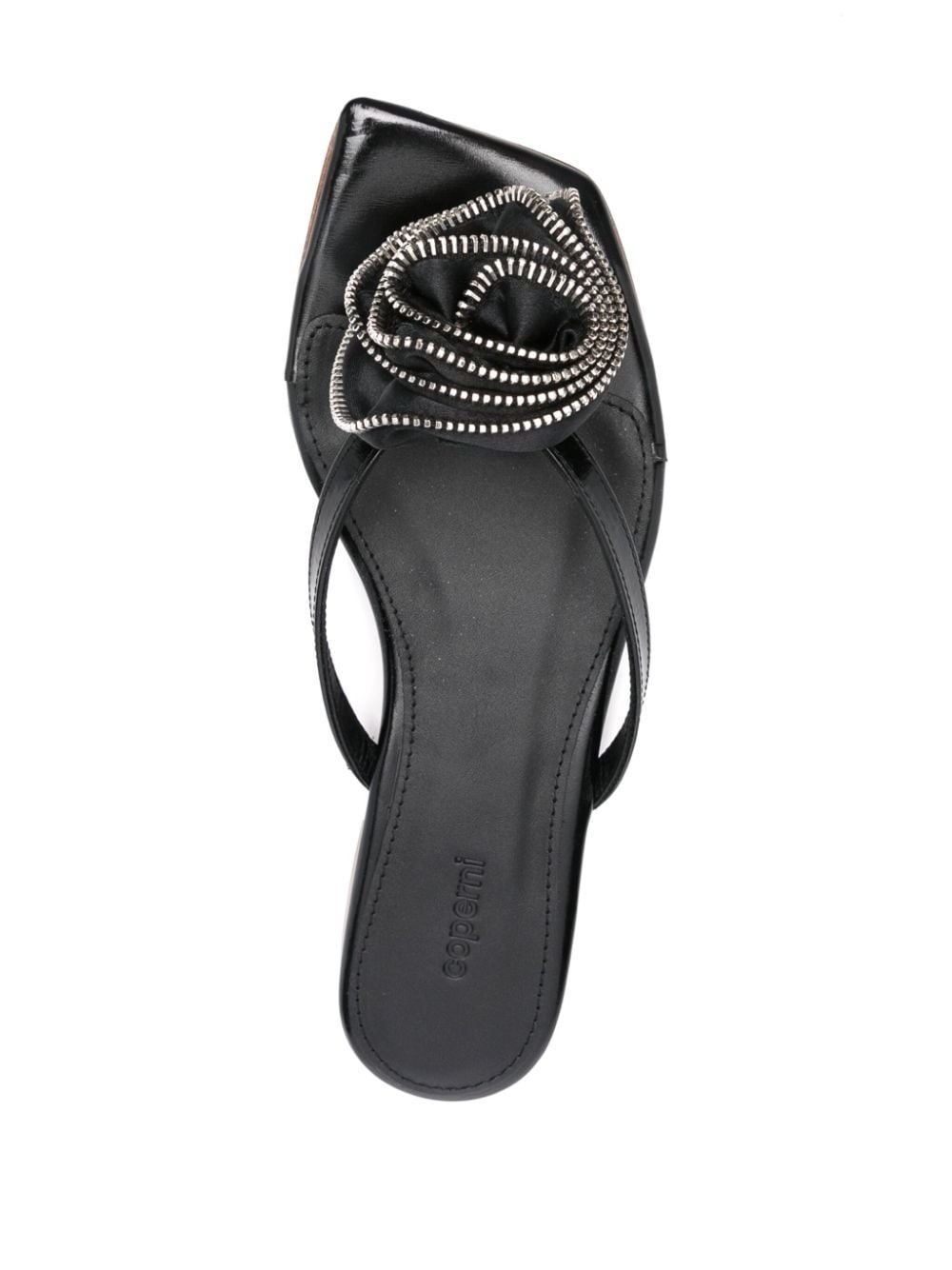rose-appliquÃ© leather flip flops - 4