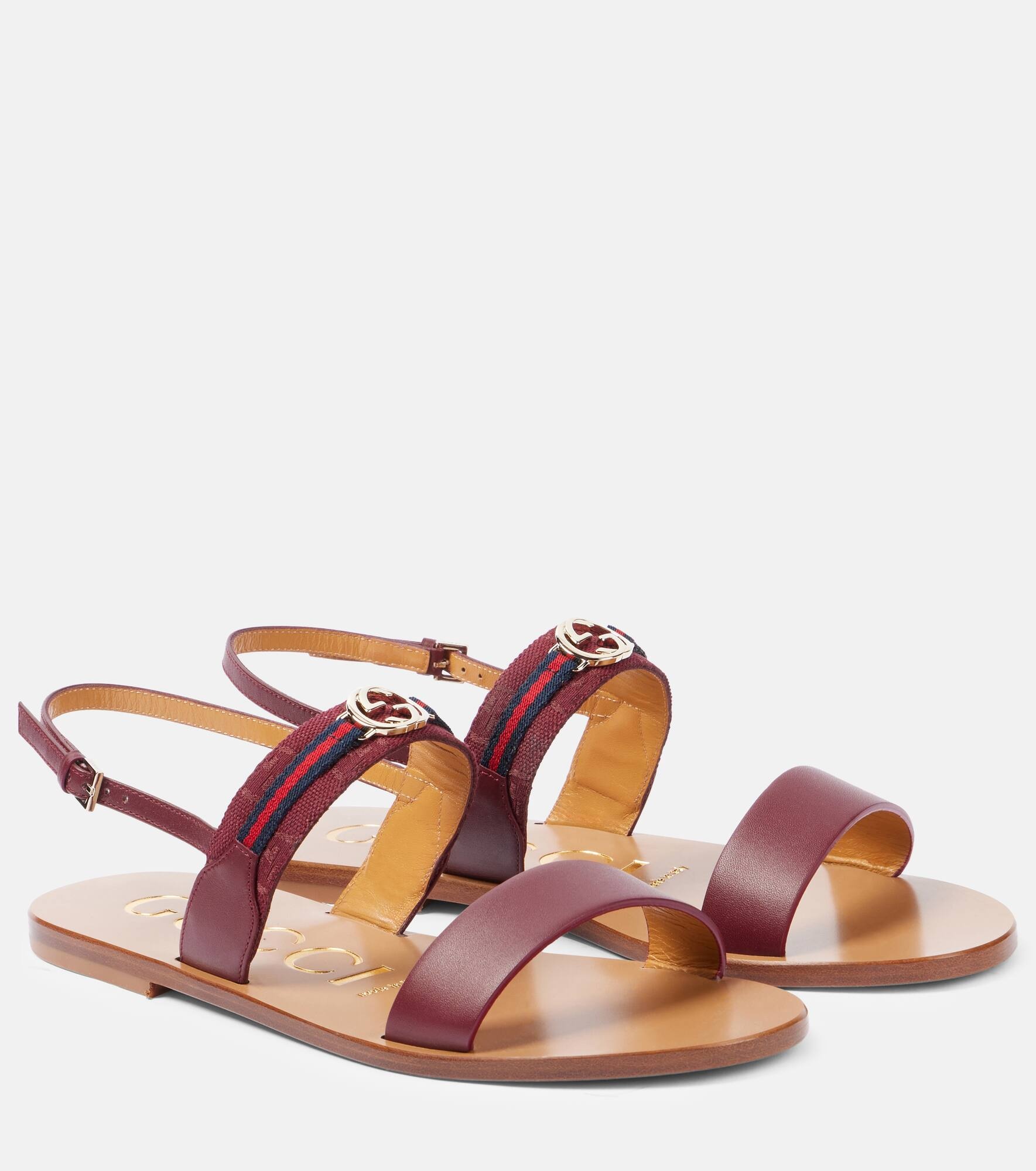 Interlocking G Web Stripe leather sandals - 1