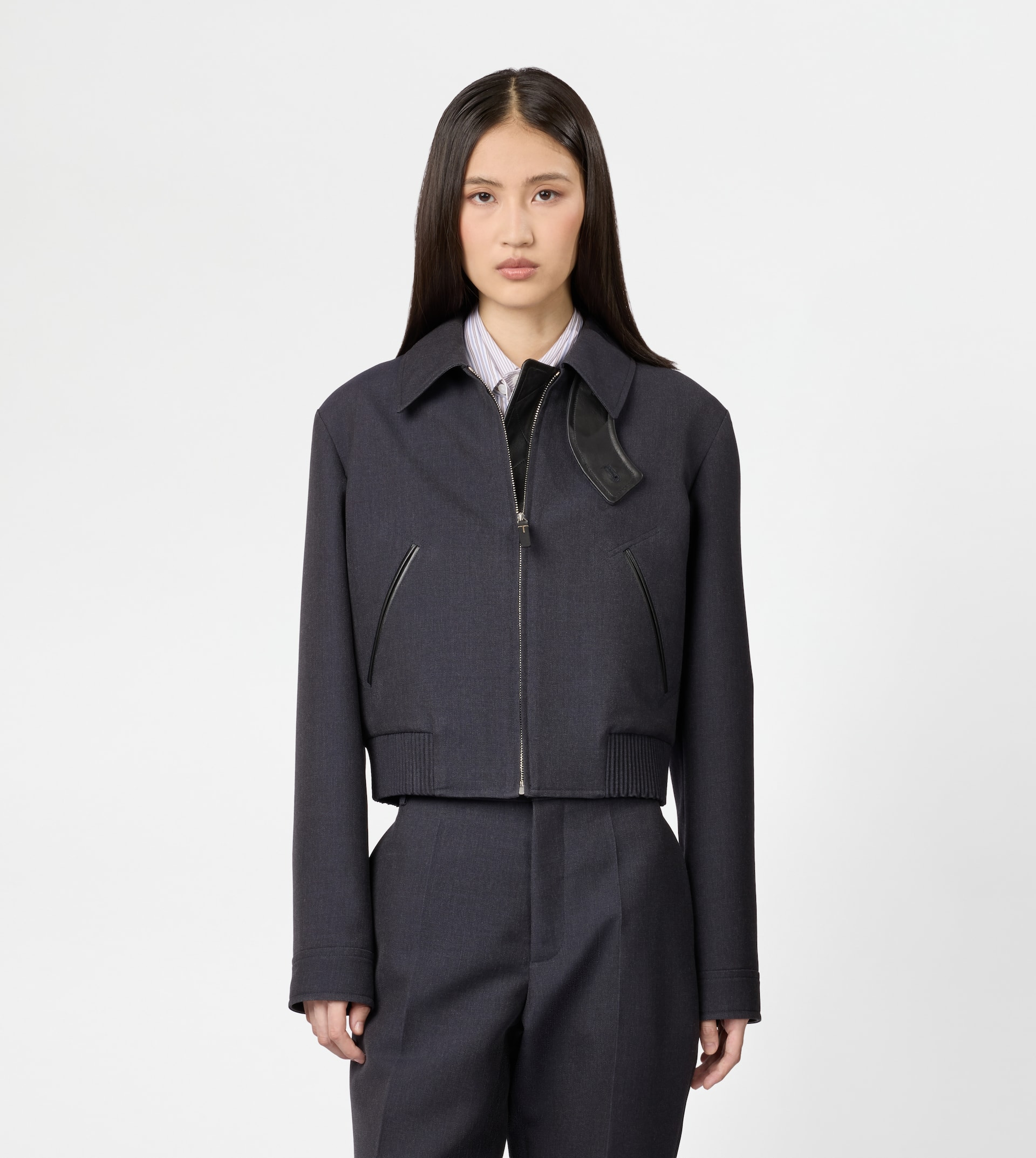 SHORT BOMBER JACKET IN WOOL GABARDINE - BLUE - 4