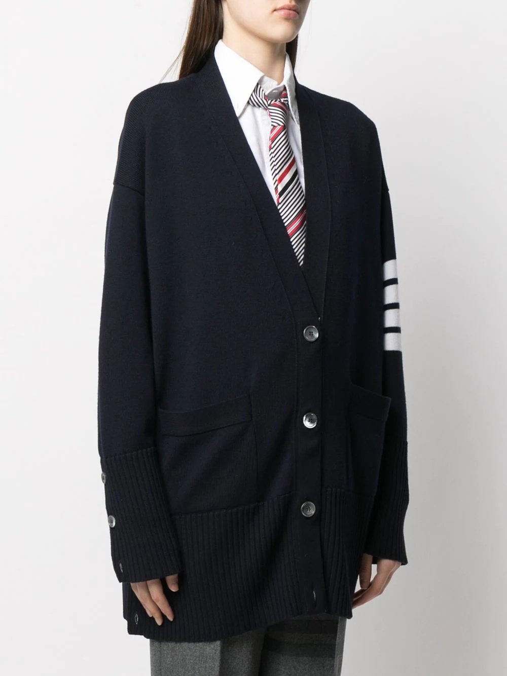 oversized 4-Bar stripe cardigan - 3