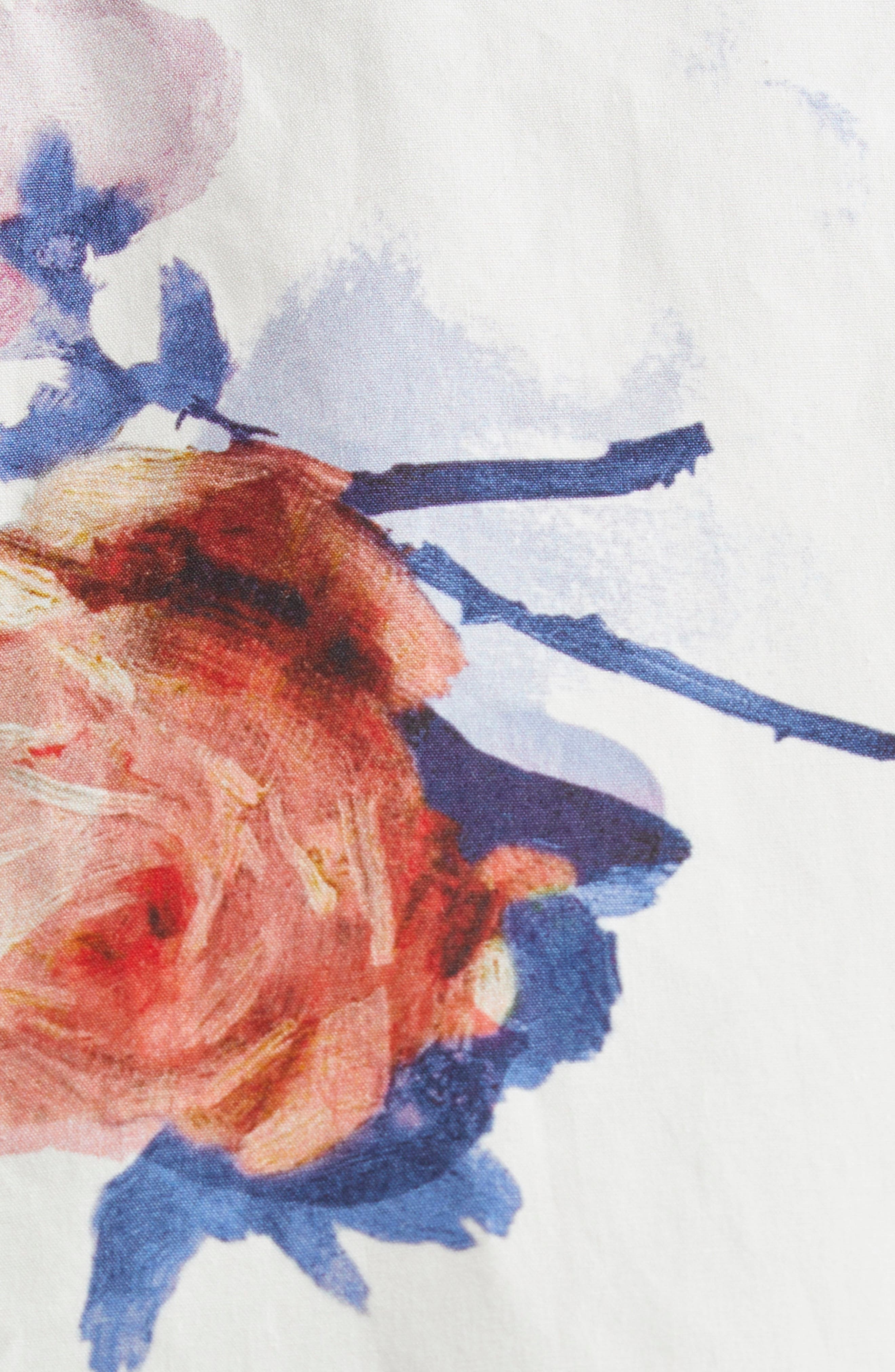 Erdem Short Sleeve Cotton Poplin Mini Shirtdress in Painted Rose Bouquet White at Nordstrom - 6