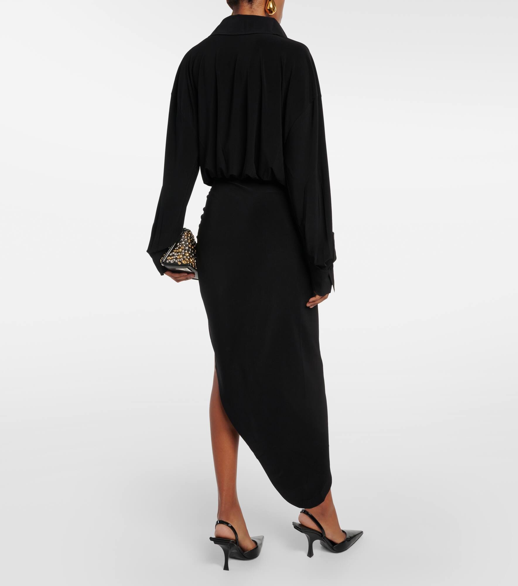 Shirred jersey midi dress - 3