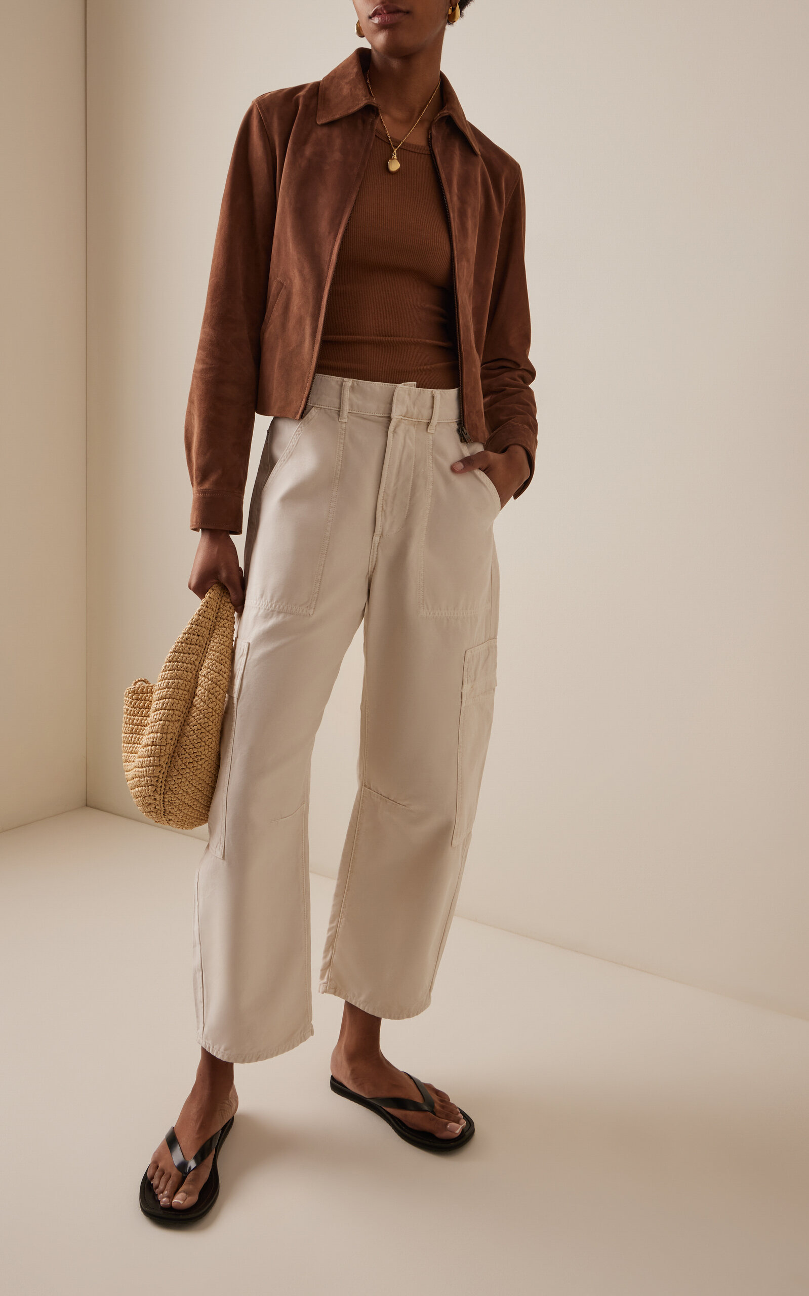 Marcelle Low-Rise Curved Cargo Pants ivory - 2