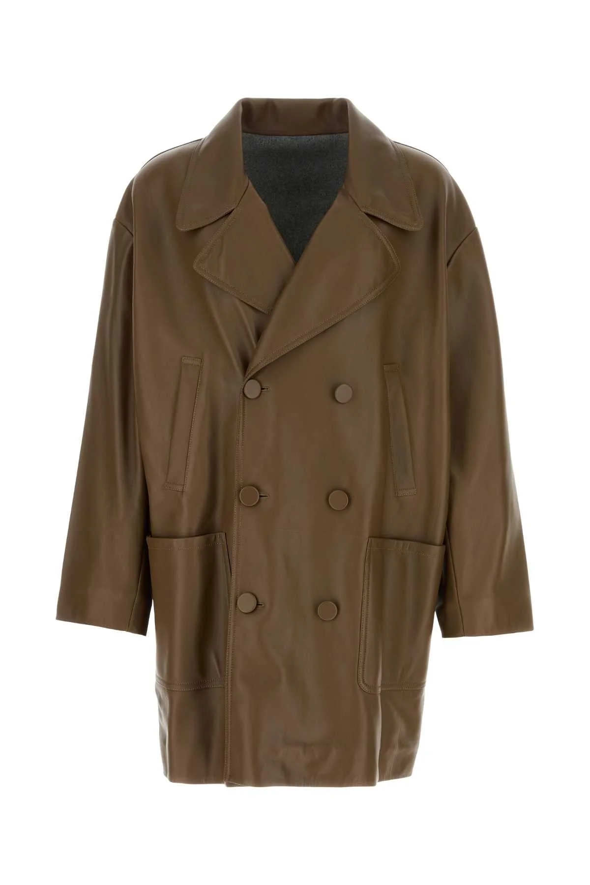 Fendi Men Brown Nappa Leather Coat - 1