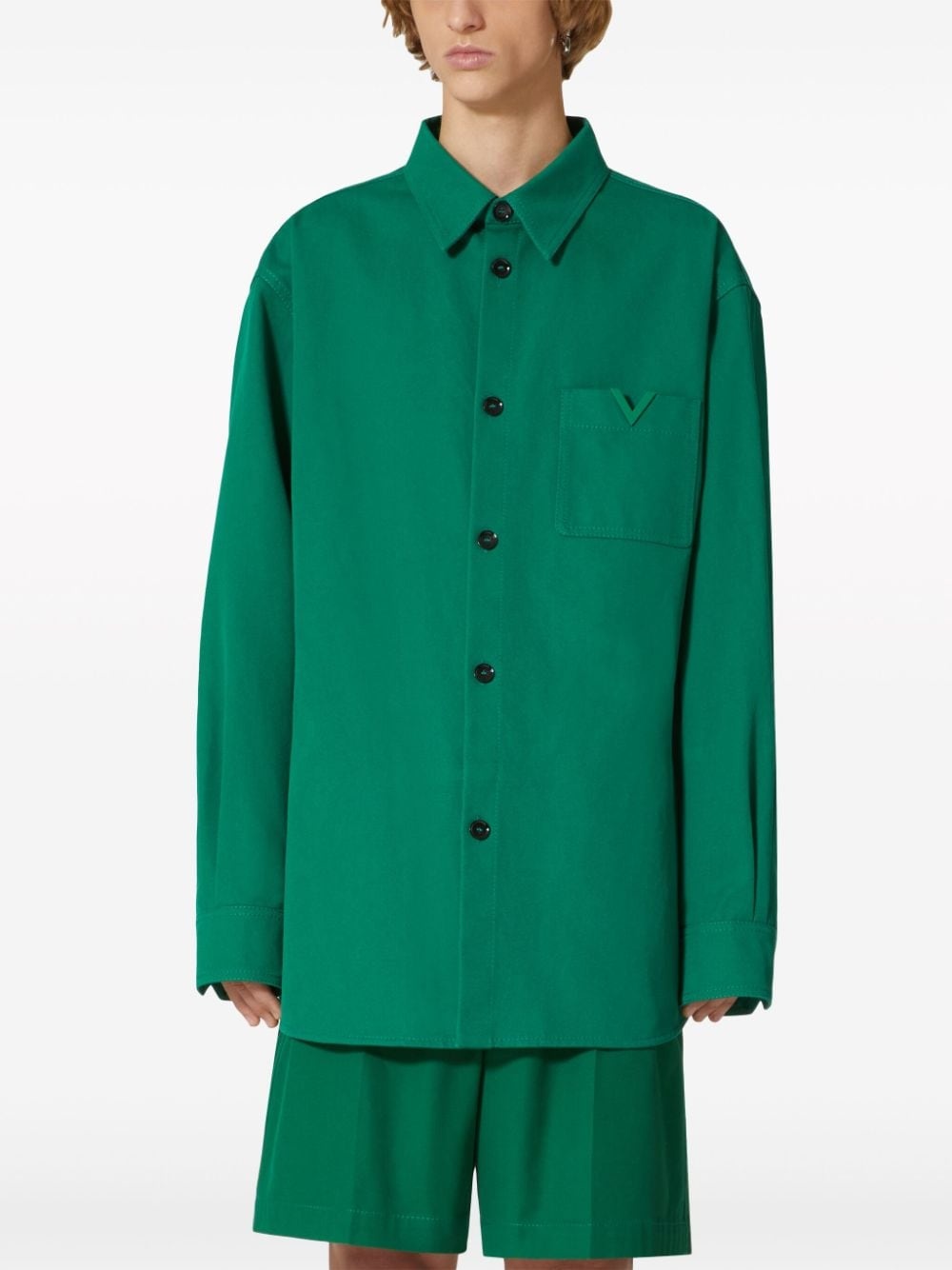 V-detail canvas shirt jacket - 3