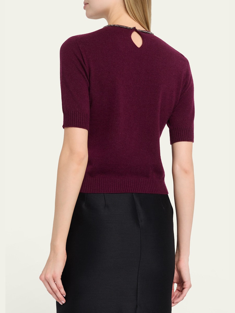 Embellished Short-Sleeve Cashmere Crewneck Sweater 3