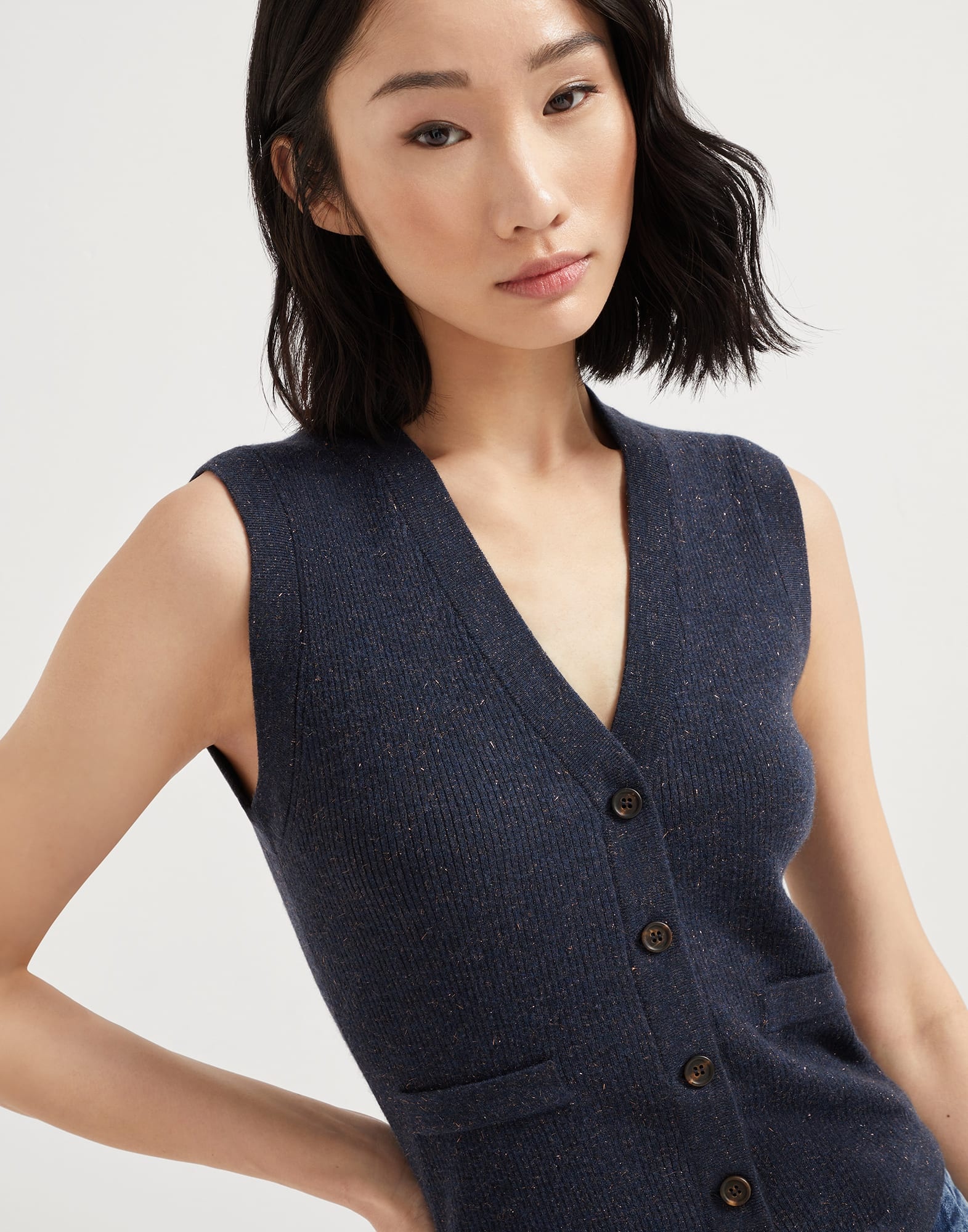Sparkling cashmere rib knit vest - 3