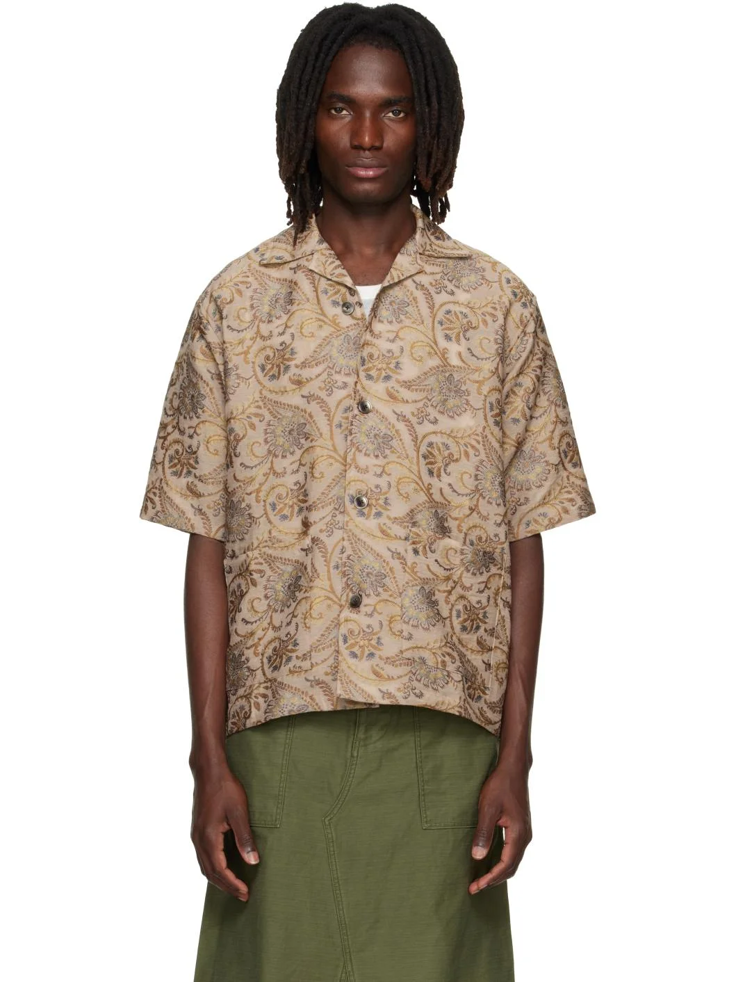 Beige Paisley Jacquard Cabana Shirt - 1