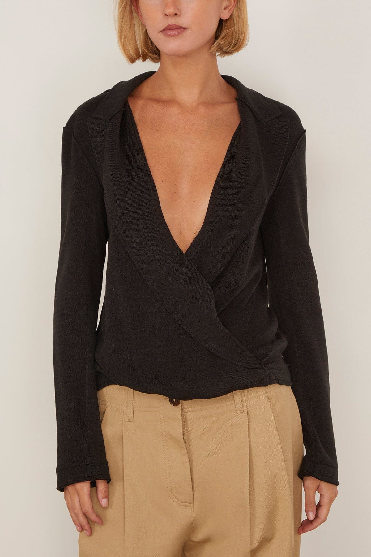 Twisted Lapel Top in Black - 3