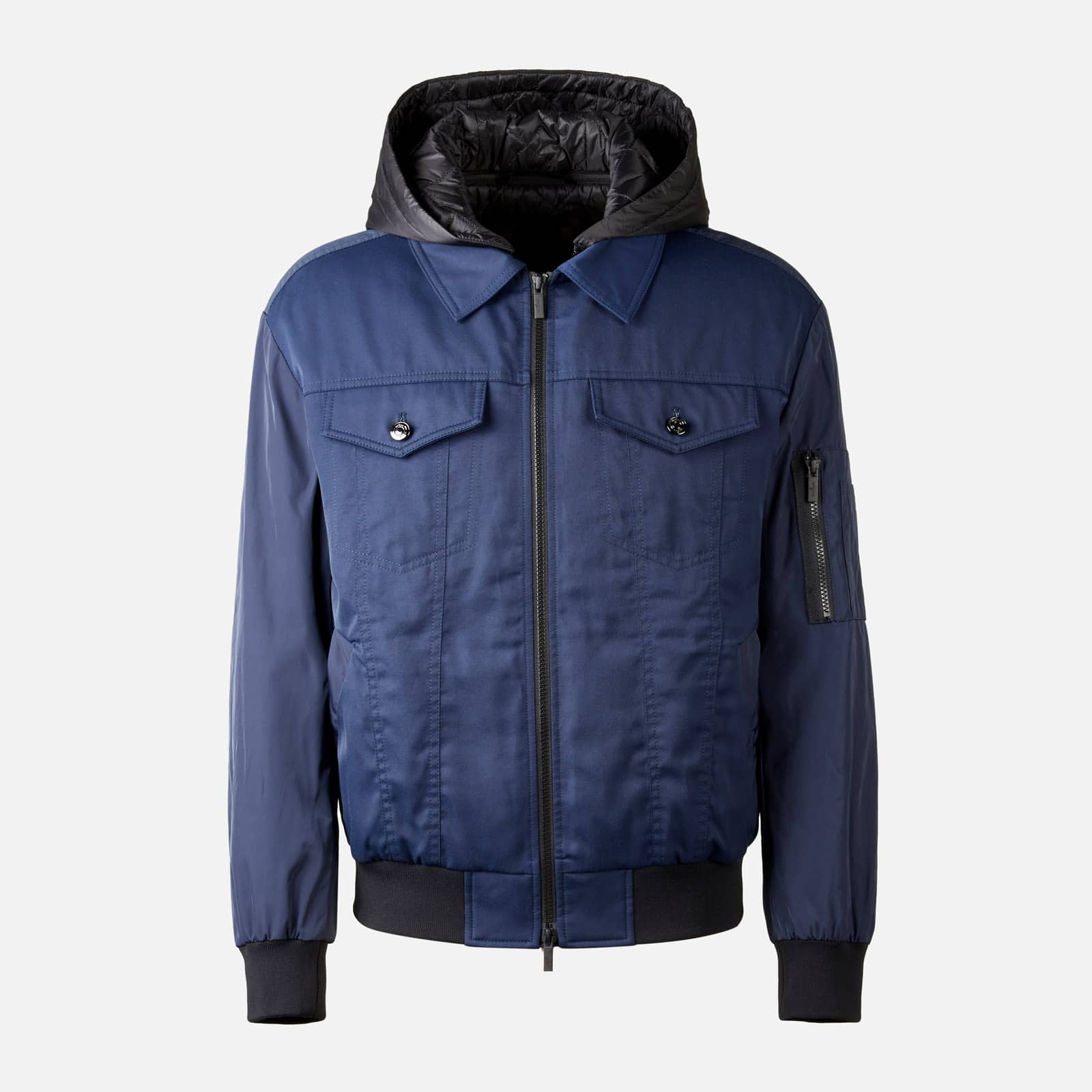 Bomber Jacket with Hood Blue Black - 1