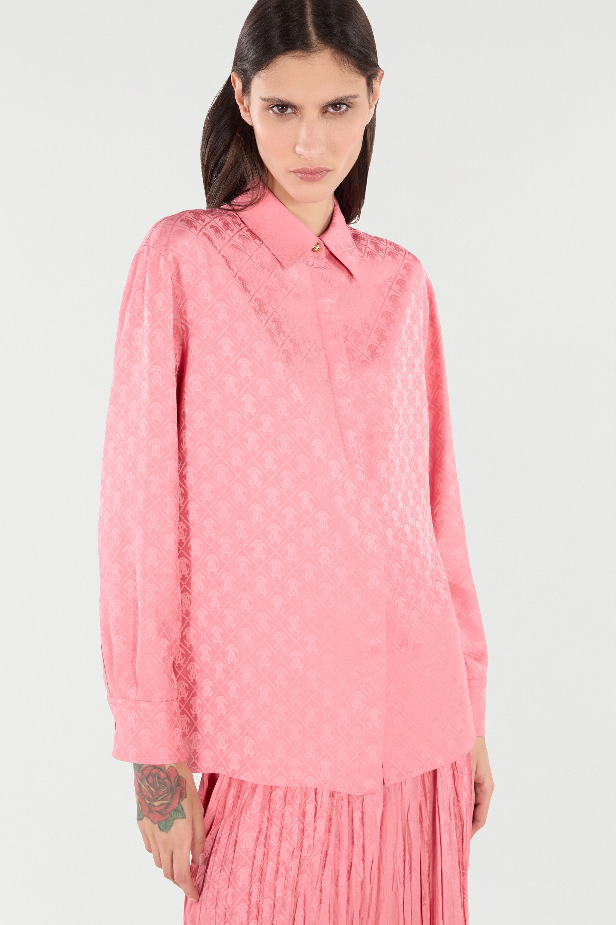 Silk Blend Shirt with Mirror Snake Monogram Print - 5
