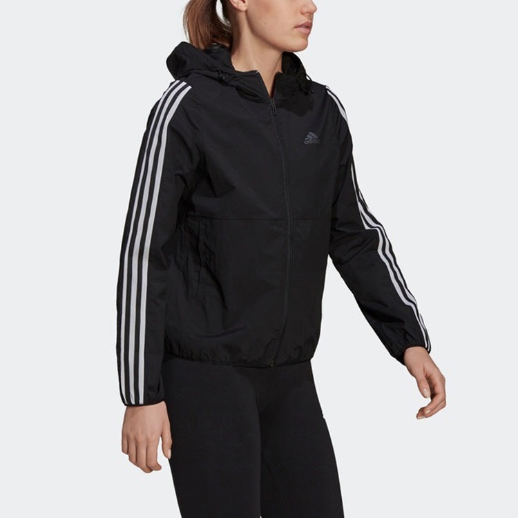 (WMNS) adidas Classic Stripe Woven Hooded Jacket Black GQ0596 - 5