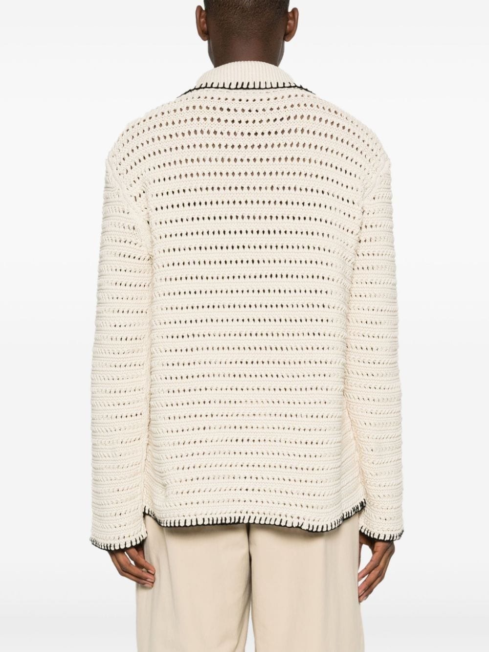 whipstitch-detail open-knit cardigan - 4