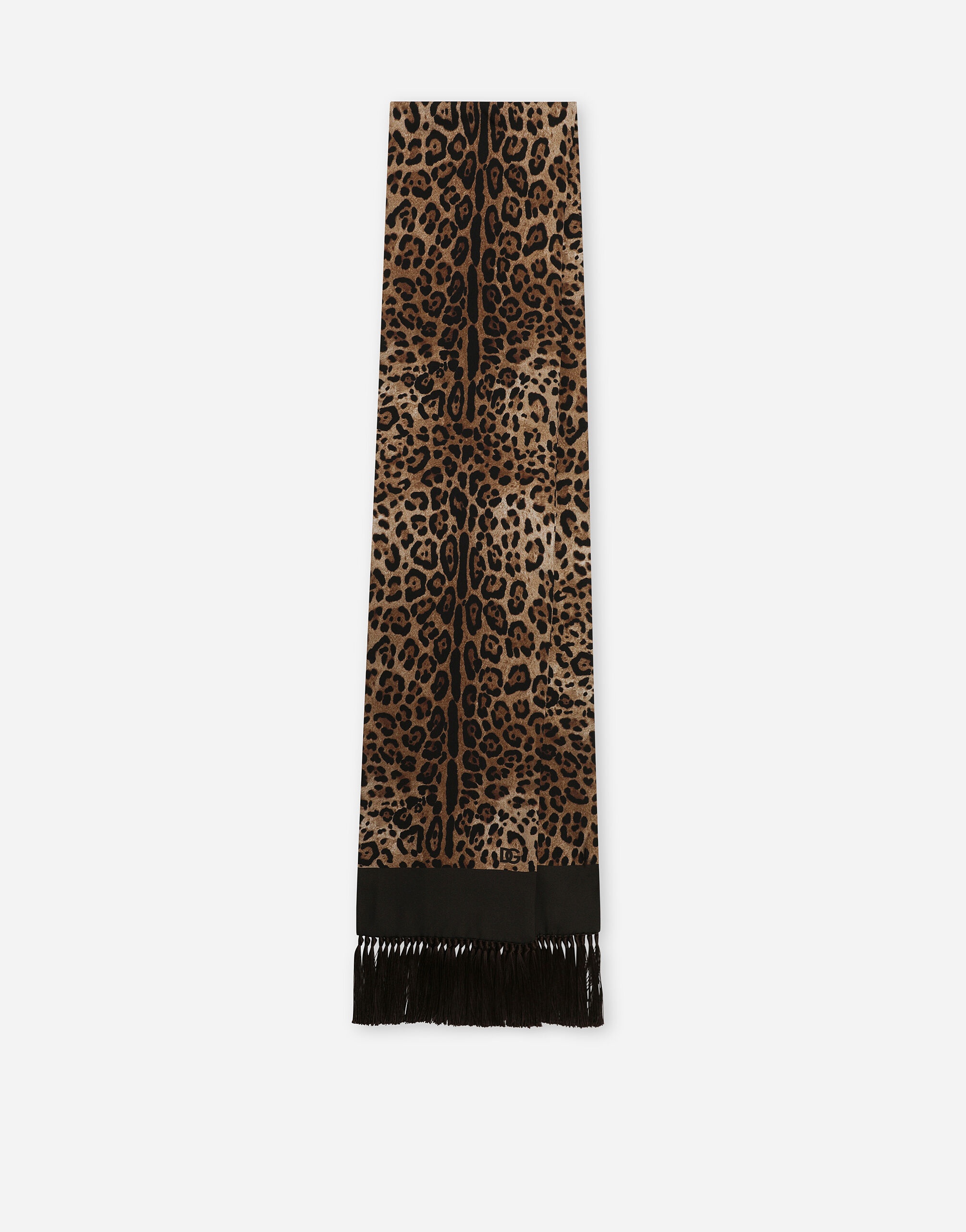 Leopard-print silk scarf with fringing - 1