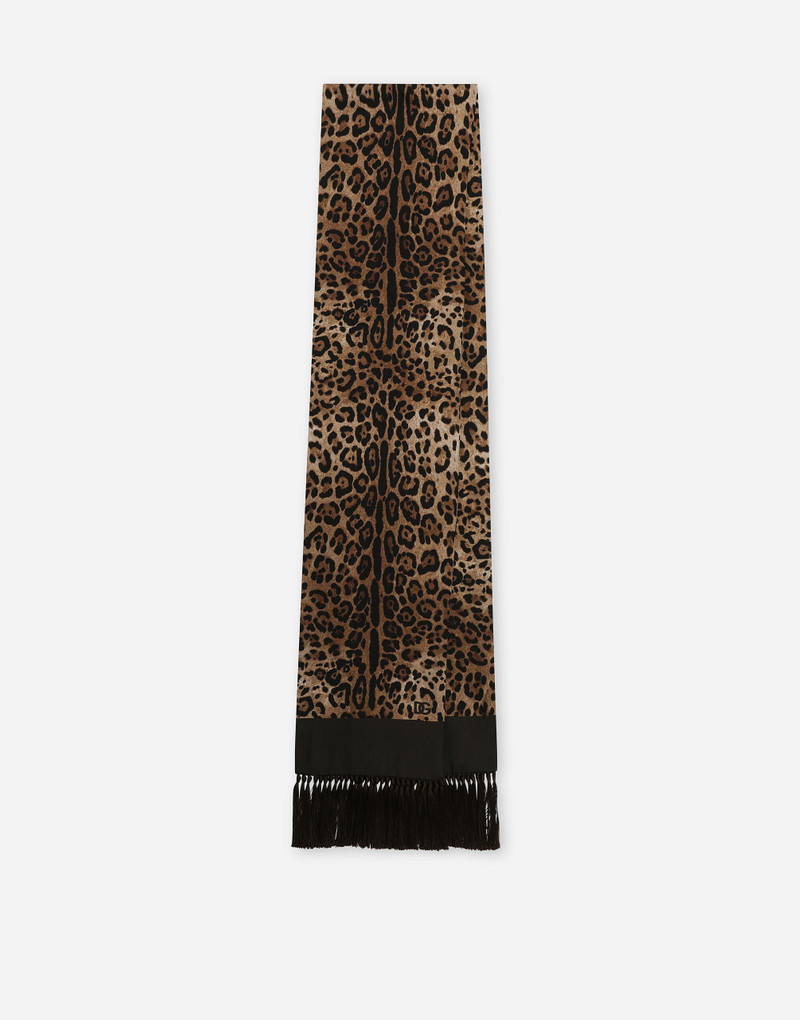 Leopard-print silk scarf with fringing 1