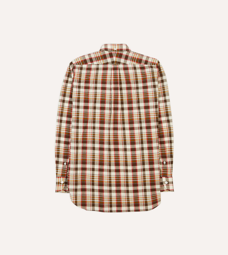 Brown and Red Madras Check Cotton Button-Down Shirt 6
