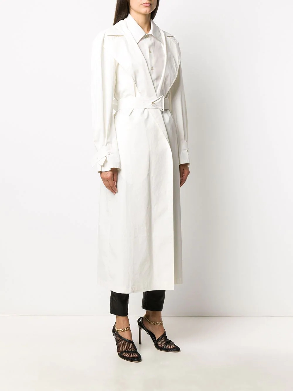 belted peak lapels trench coat - 3