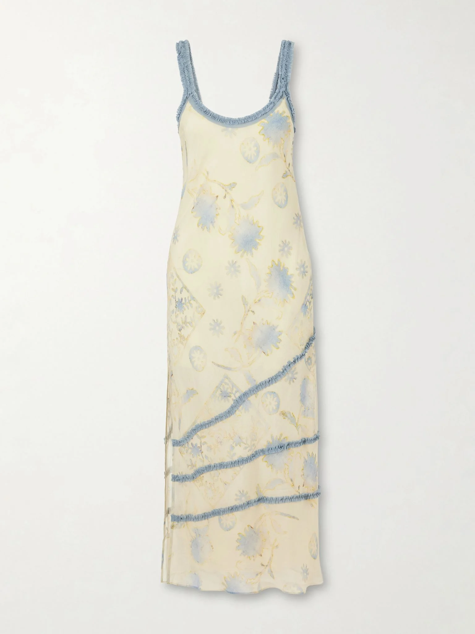 Cecile ruffled printed chiffon maxi dress Cream - 1