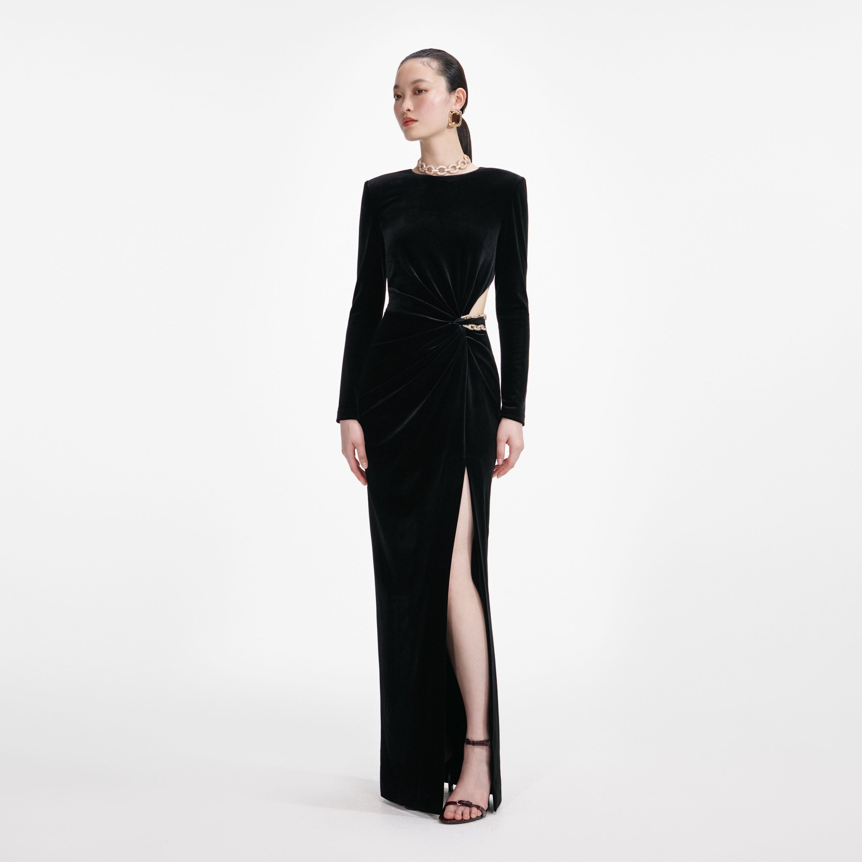 Black Velvet Embellished Maxi Dress - 2