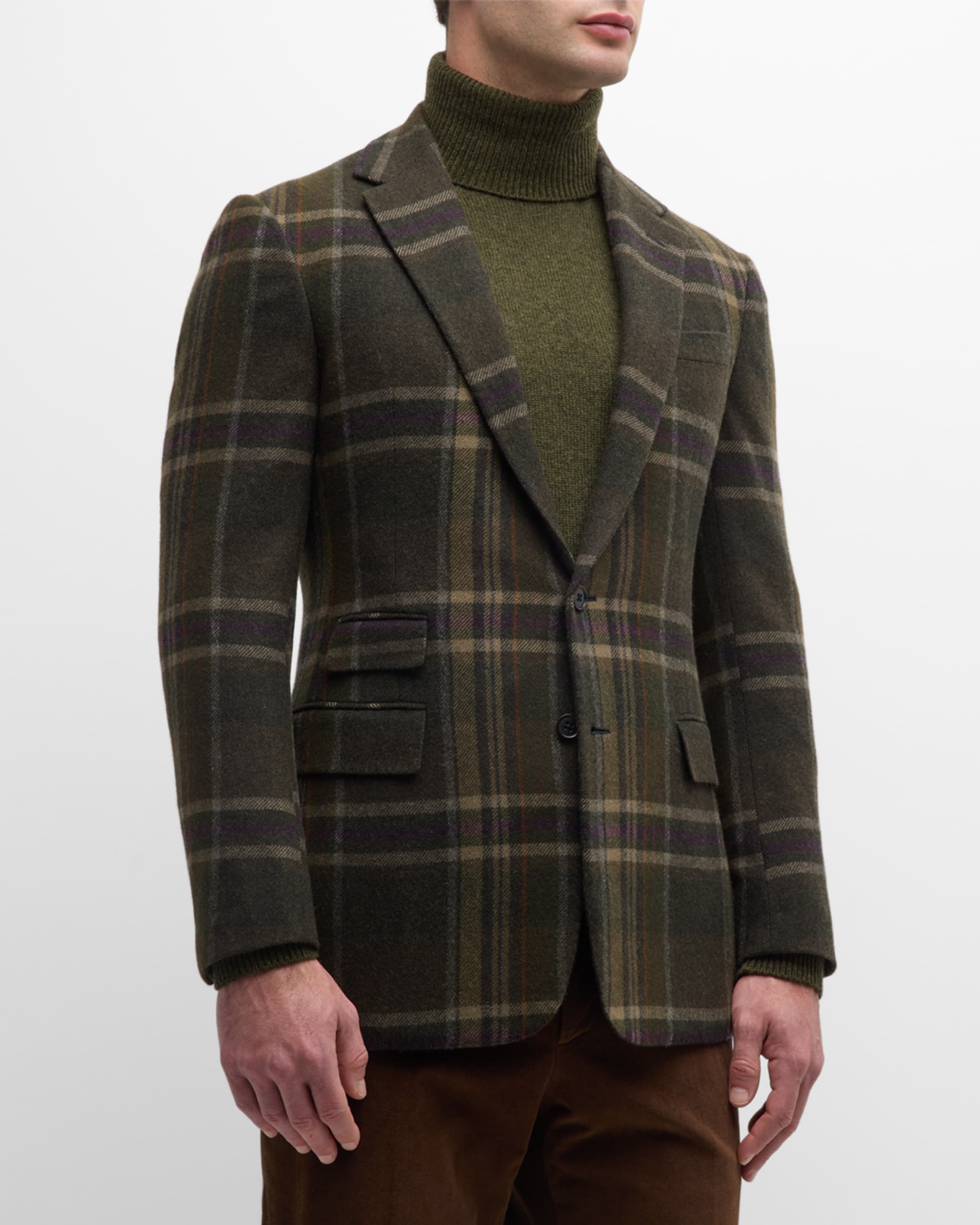 Men's Handmade Plaid Cashmere Jacket - 1