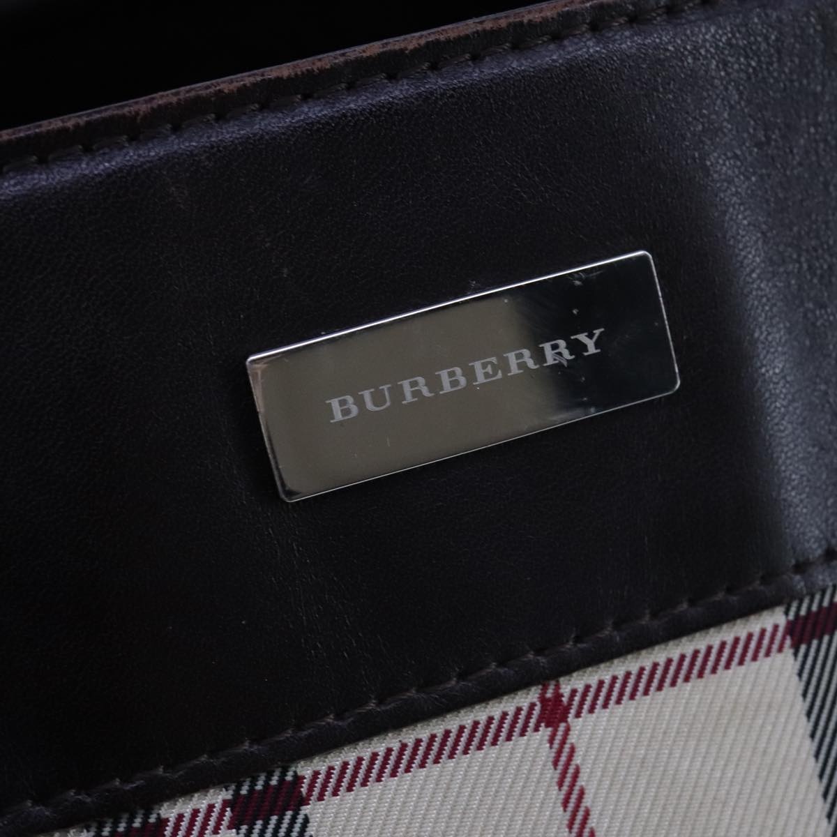 Burberry Nova Check Hand Bag Canvas Leather Beige Brown Silver - 14