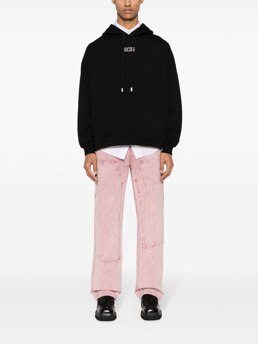 crystal-embellished-logo cotton hoodie - 2