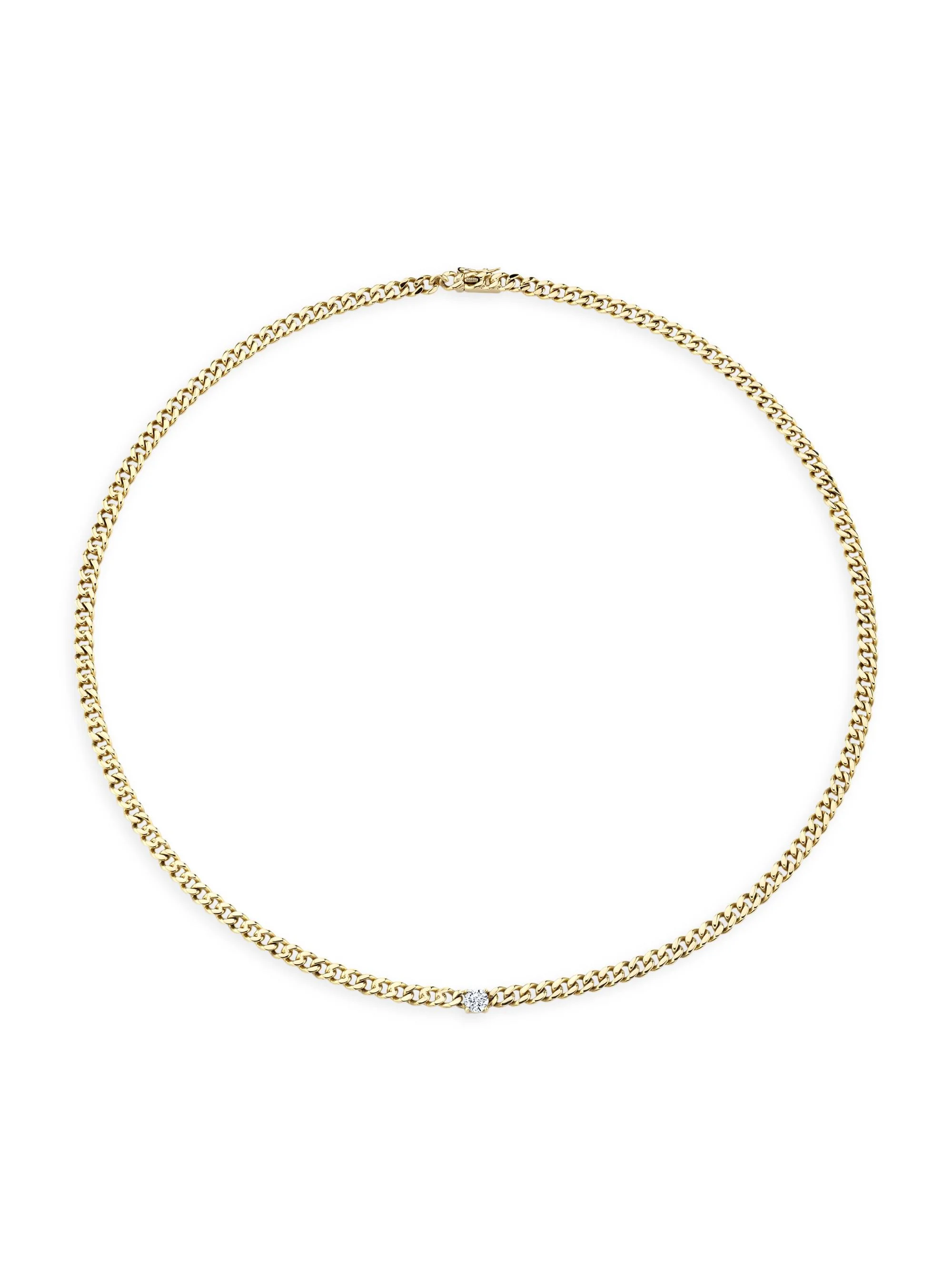 Women's 18K Yellow Gold & Diamond Center Plain Cuban-Link Necklace - Yellow Gold - 1