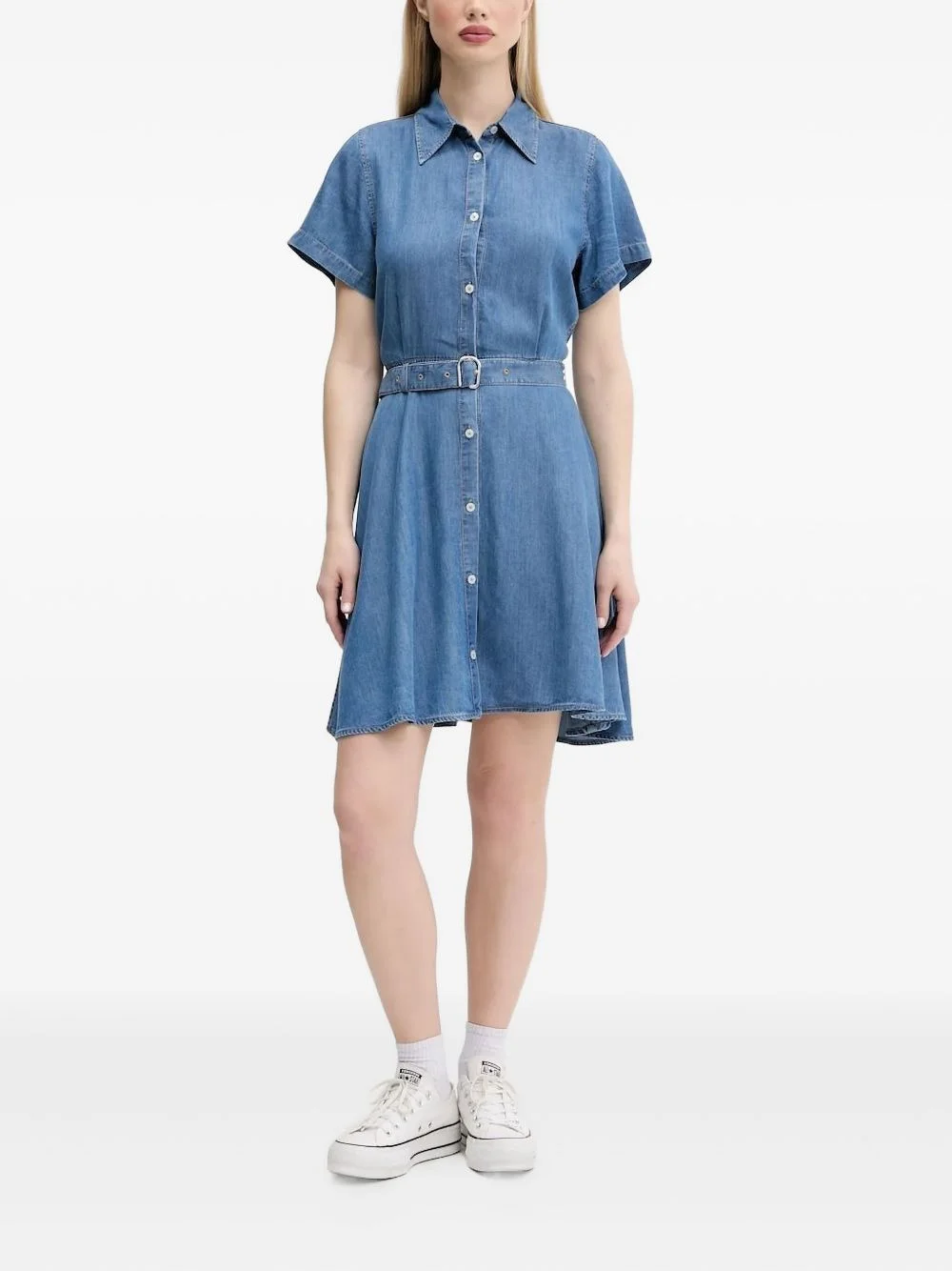 belted denim shirt mini dress - 1