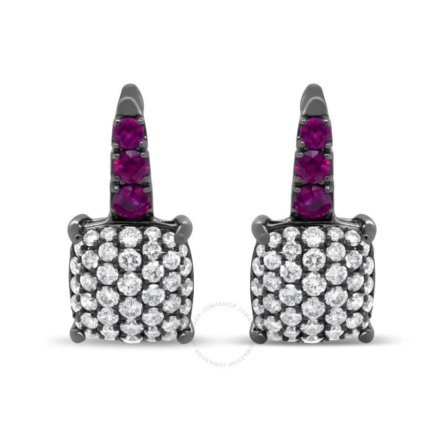 Haus Of Brilliance - Haus of Brilliance Black Rhodium Plated 18K White Gold 7/8 Cttw Round Diamond and Graduated Red Ruby - 1