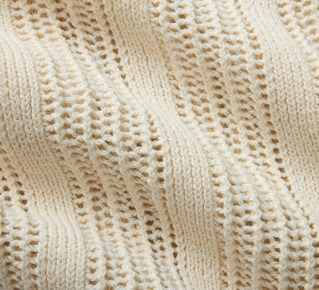 Short Sleeve Knit Shirt - Ecru Mesh Stripe - 4