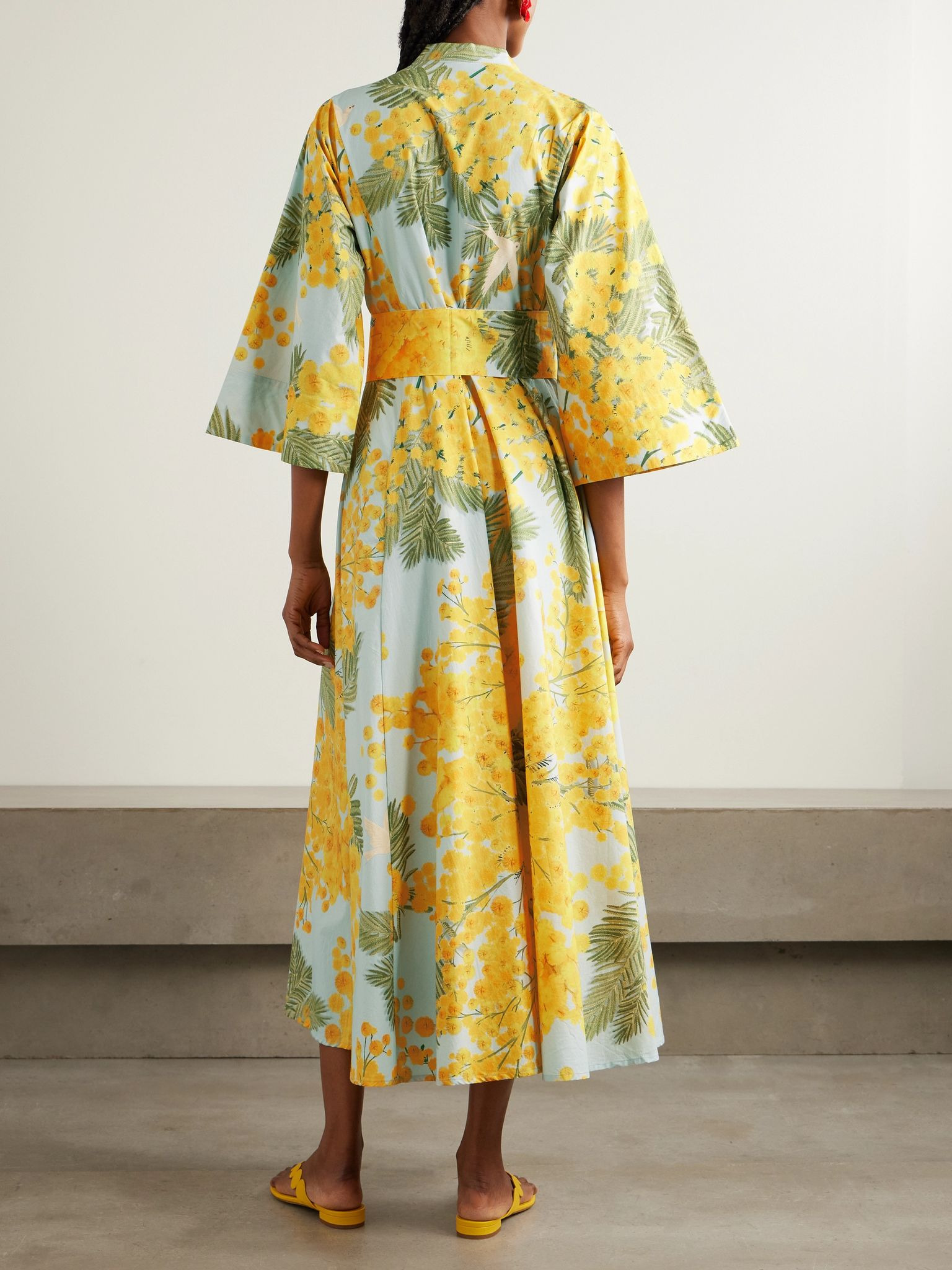 Almudena belted floral-print cotton-poplin midi wrap dress Yellow - 3