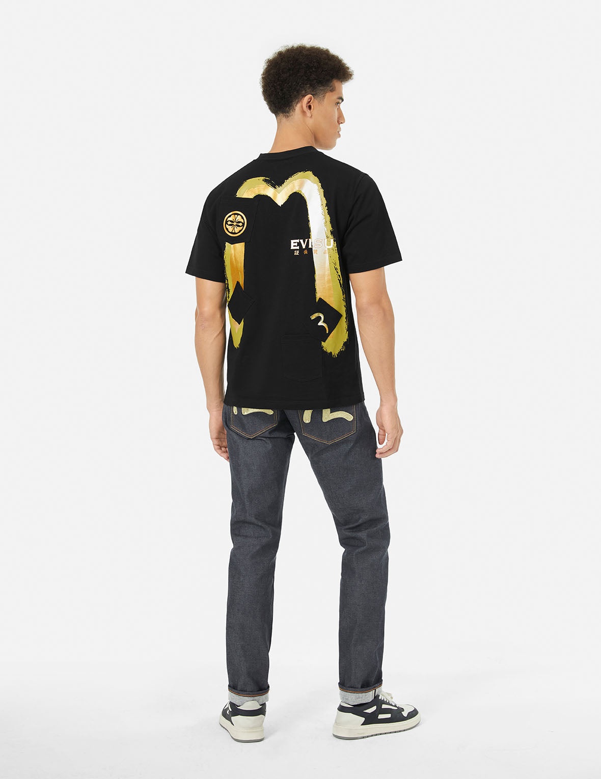 Tシャツ・カットソー [EVISU] Square English brush touch short-sleeved TOP BK Seagull and Logo Print Boxy T-shirt – EVISU