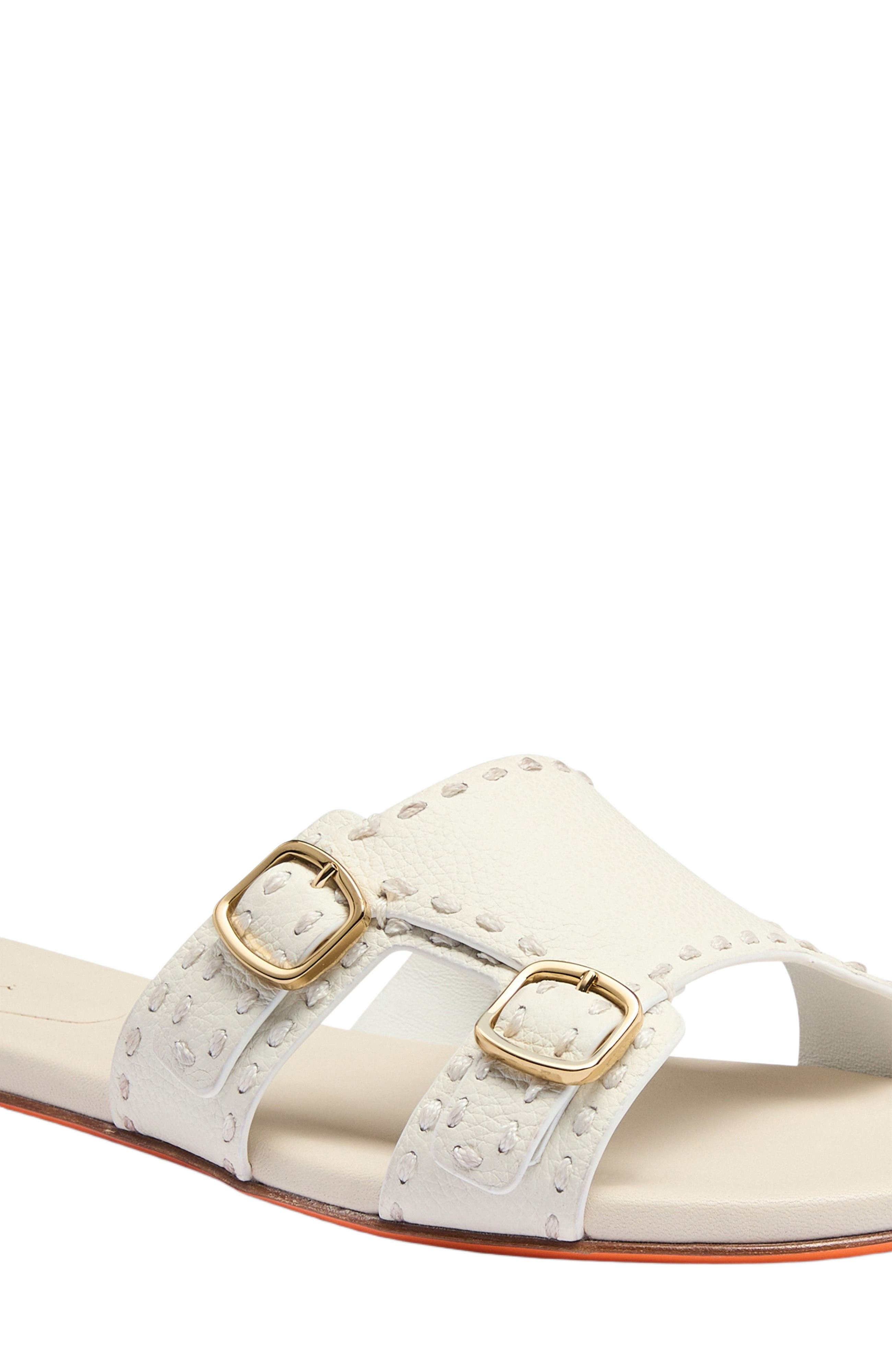 Santoni Women's leather double-buckle Didi slide sandal in White at Nordstrom - 5