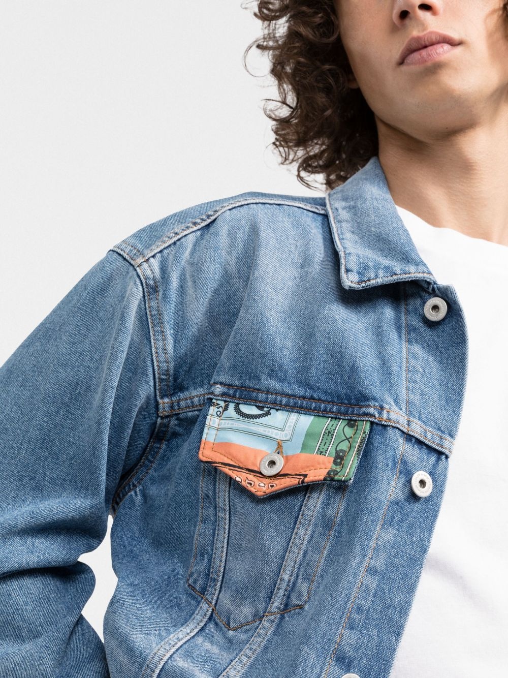 bandana-print denim jacket - 5