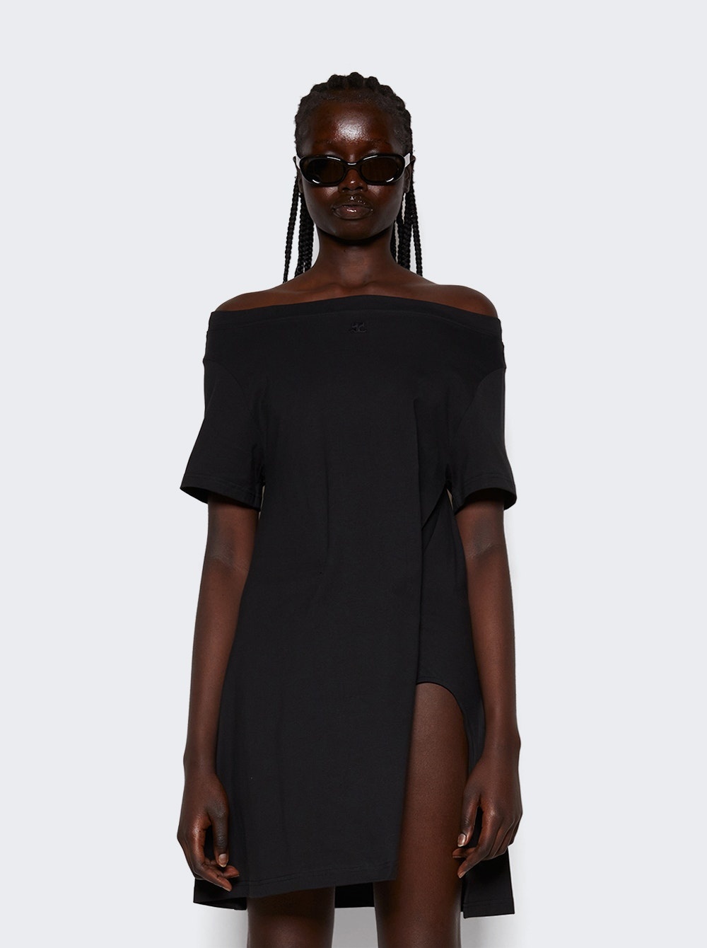 Boat Neck Mini Dress Black - 3