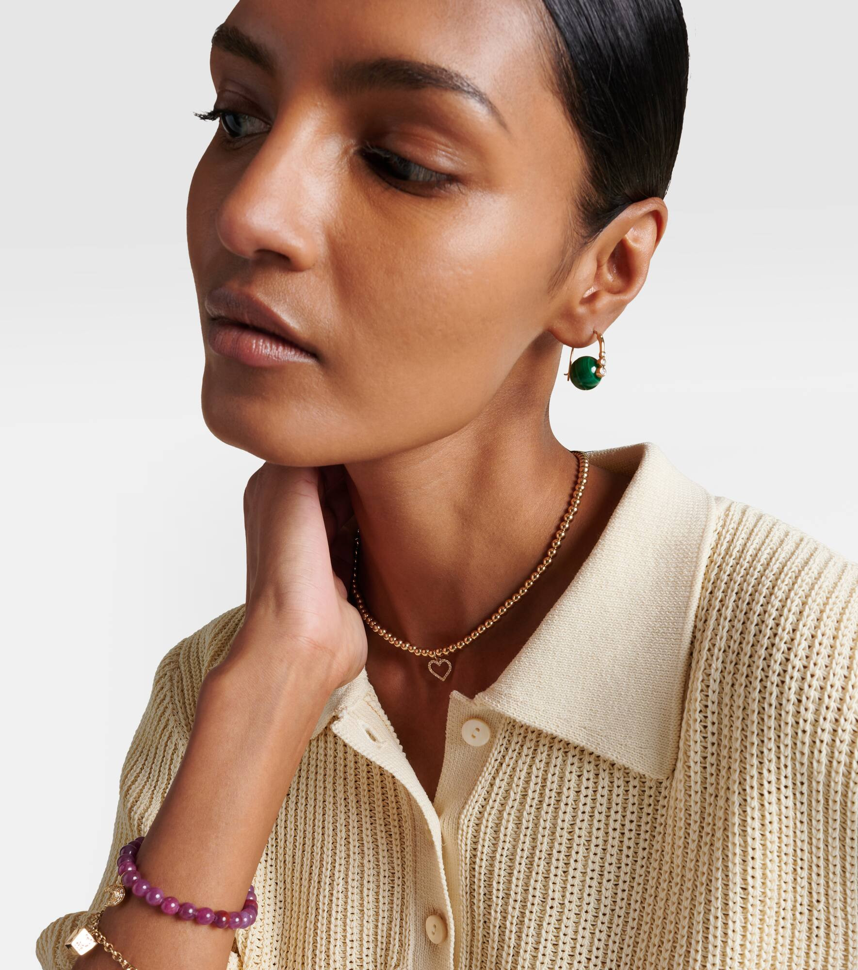 14kt gold earrings with diamonds and malachites - 2