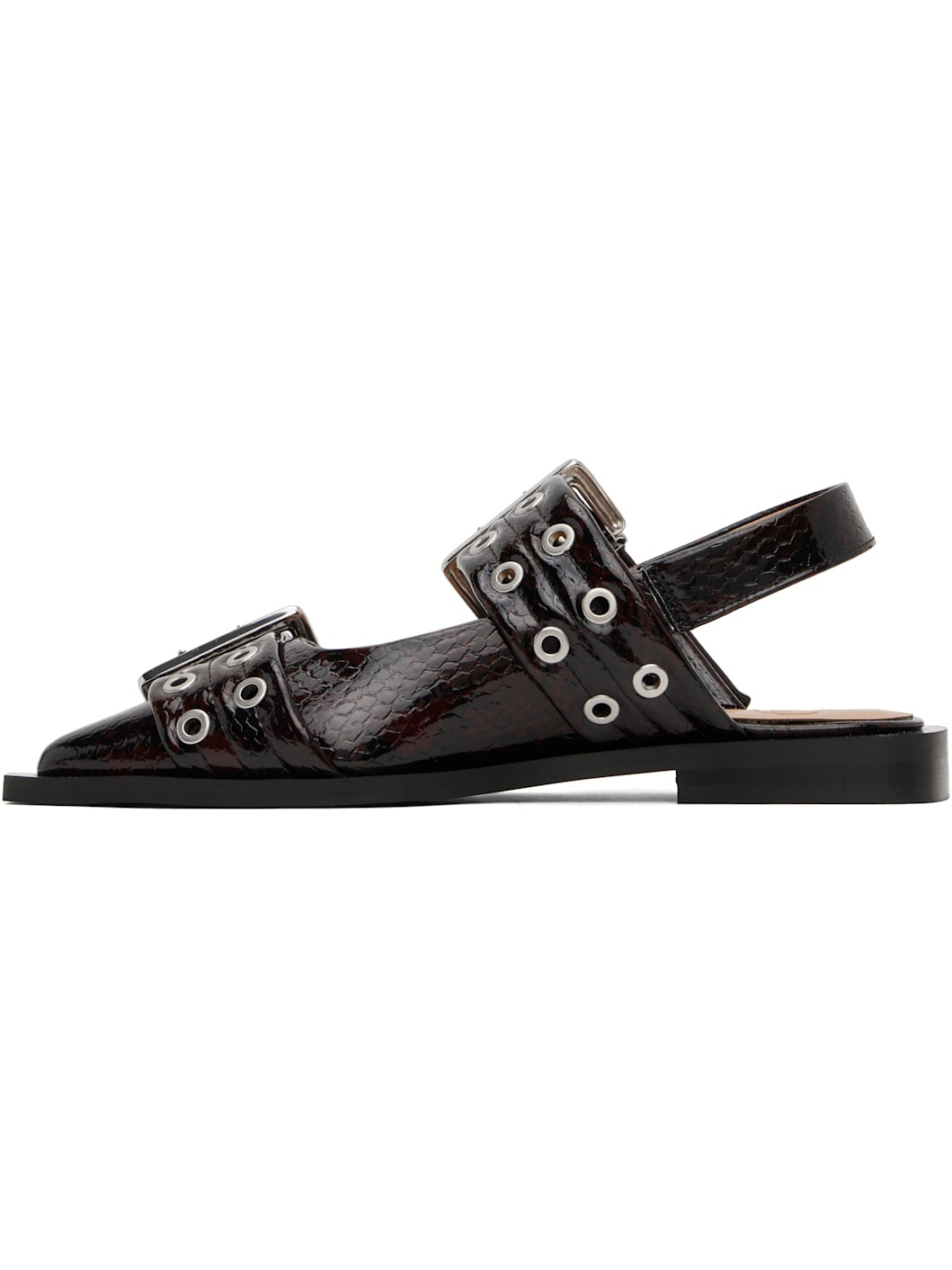 Burgundy Snake Feminine Buckle Flats - 3