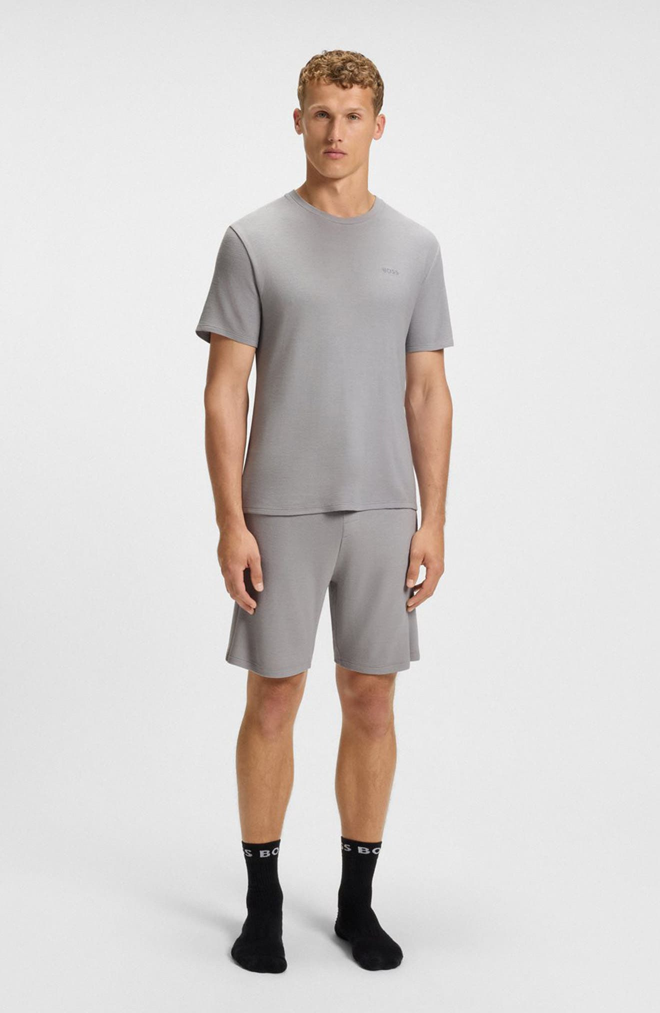 BOSS Ribbed Stretch Modal Pajama T-Shirt in Light/Pastel Grey at Nordstrom - 5