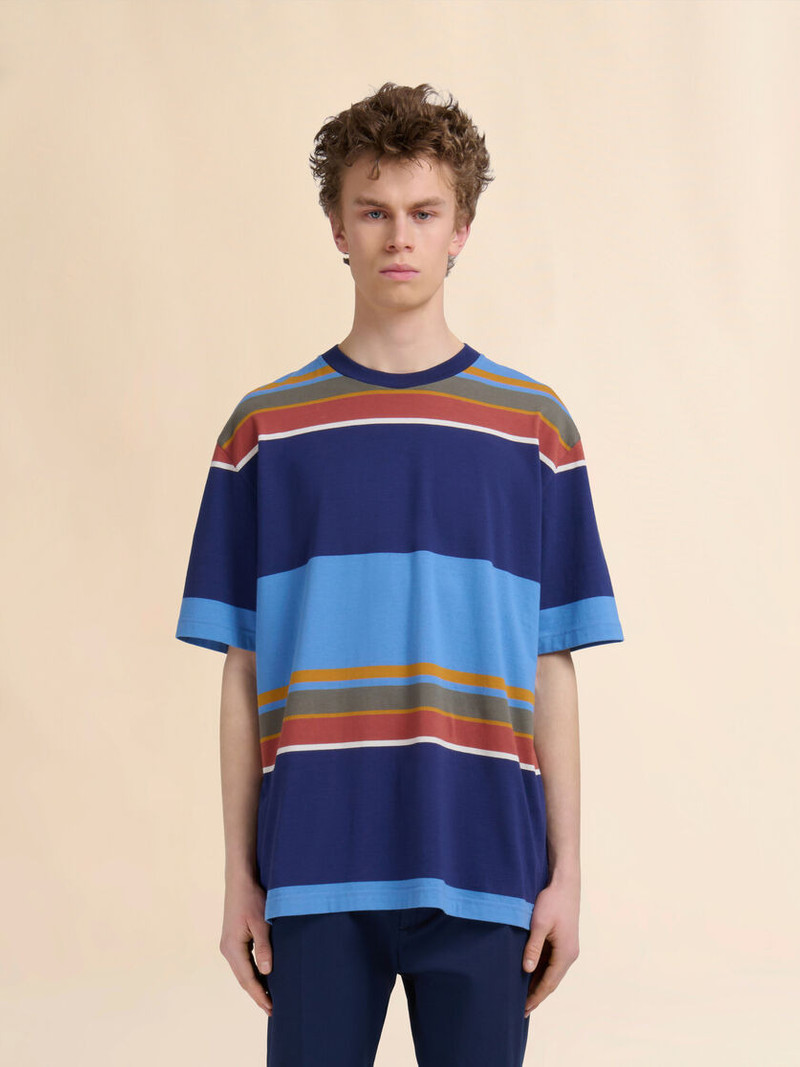 Marni BLUE ORGANIC COTTON T-SHIRT WITH COLOUR-BLOCK STRIPES outlook
